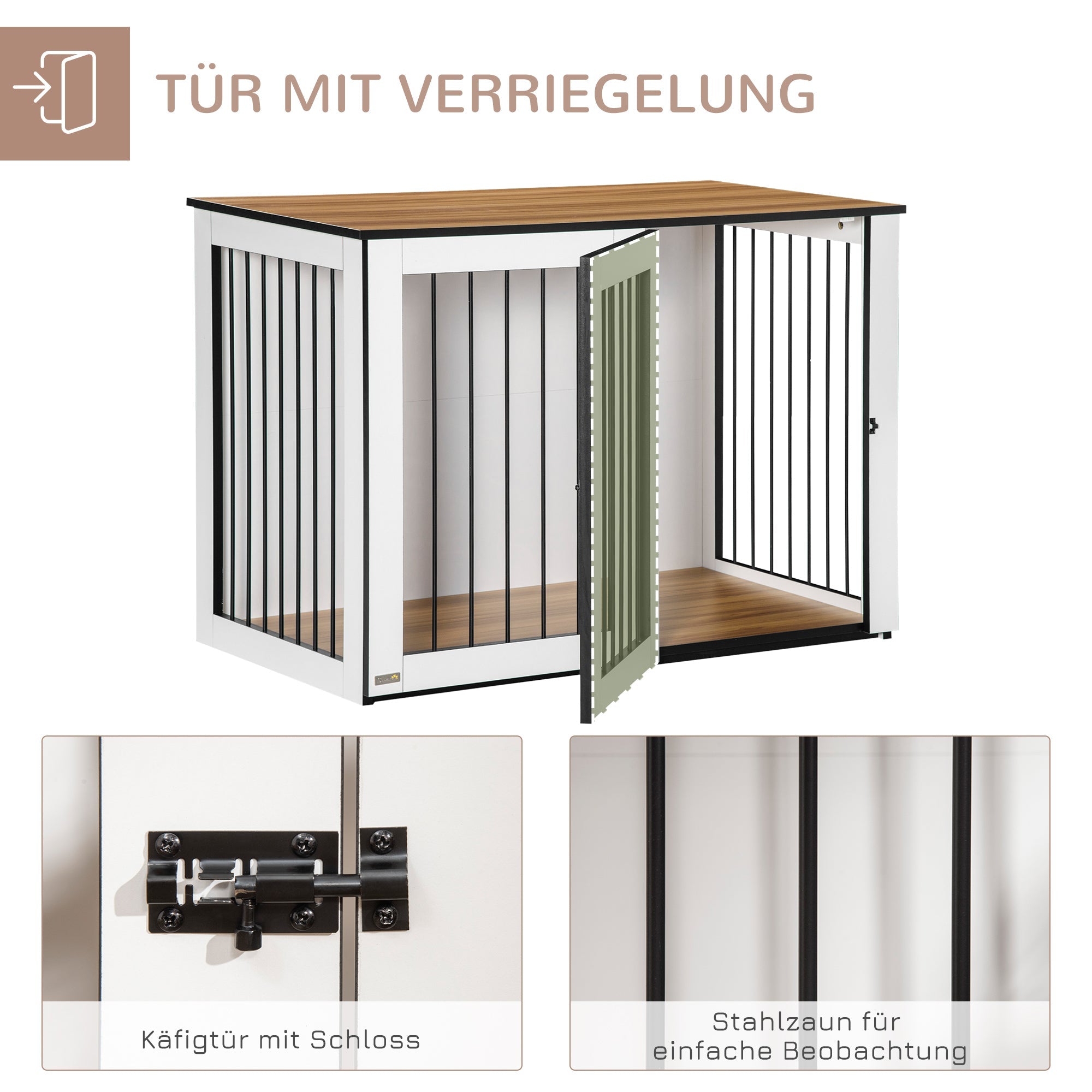 Logidon Hondenkooi met slot 106x60x76 cm Donker Walnoot Wit