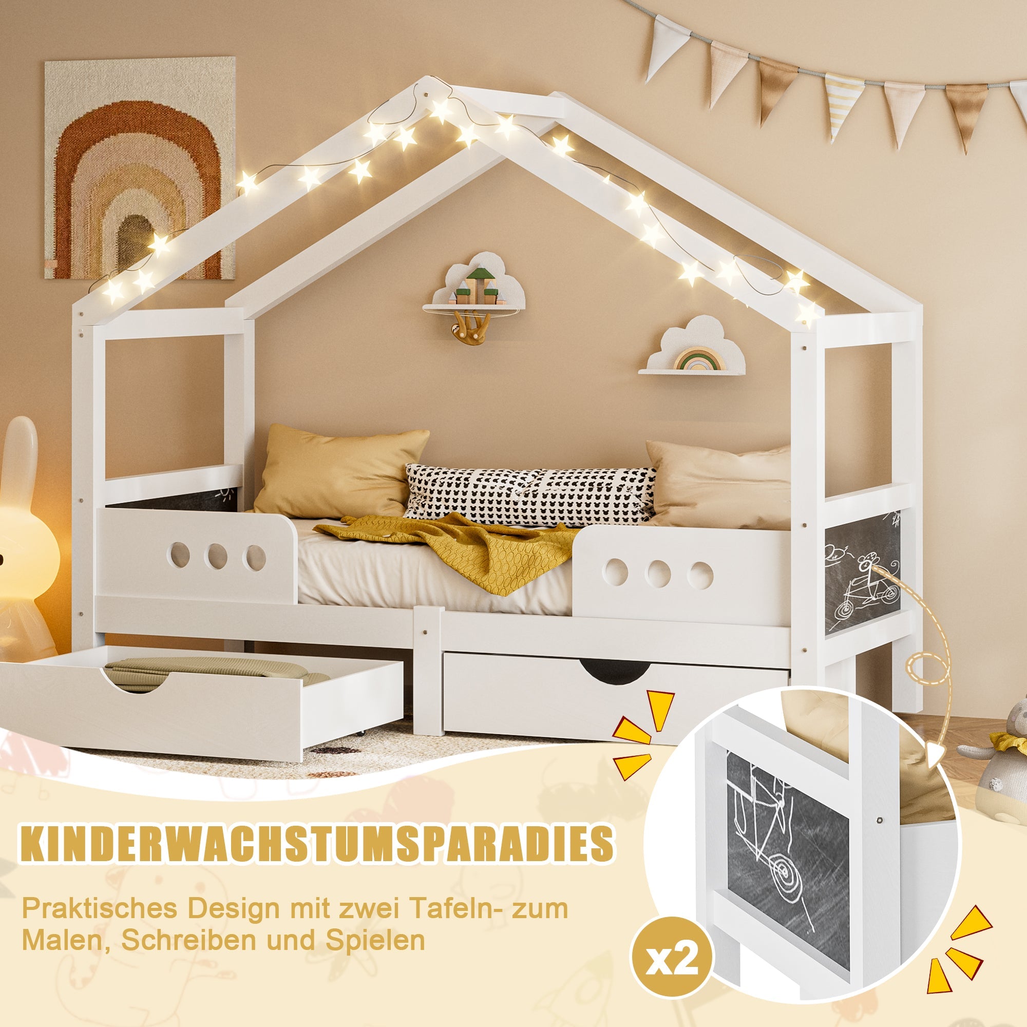 Logidon Kinderbed Met Dak Design Wit 90x200 cm Met Twee Lades