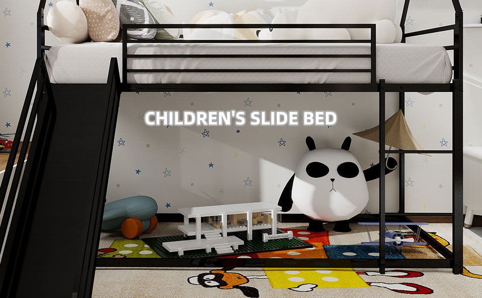 Logidon Twin over stapelbed met glijbaan Zwart