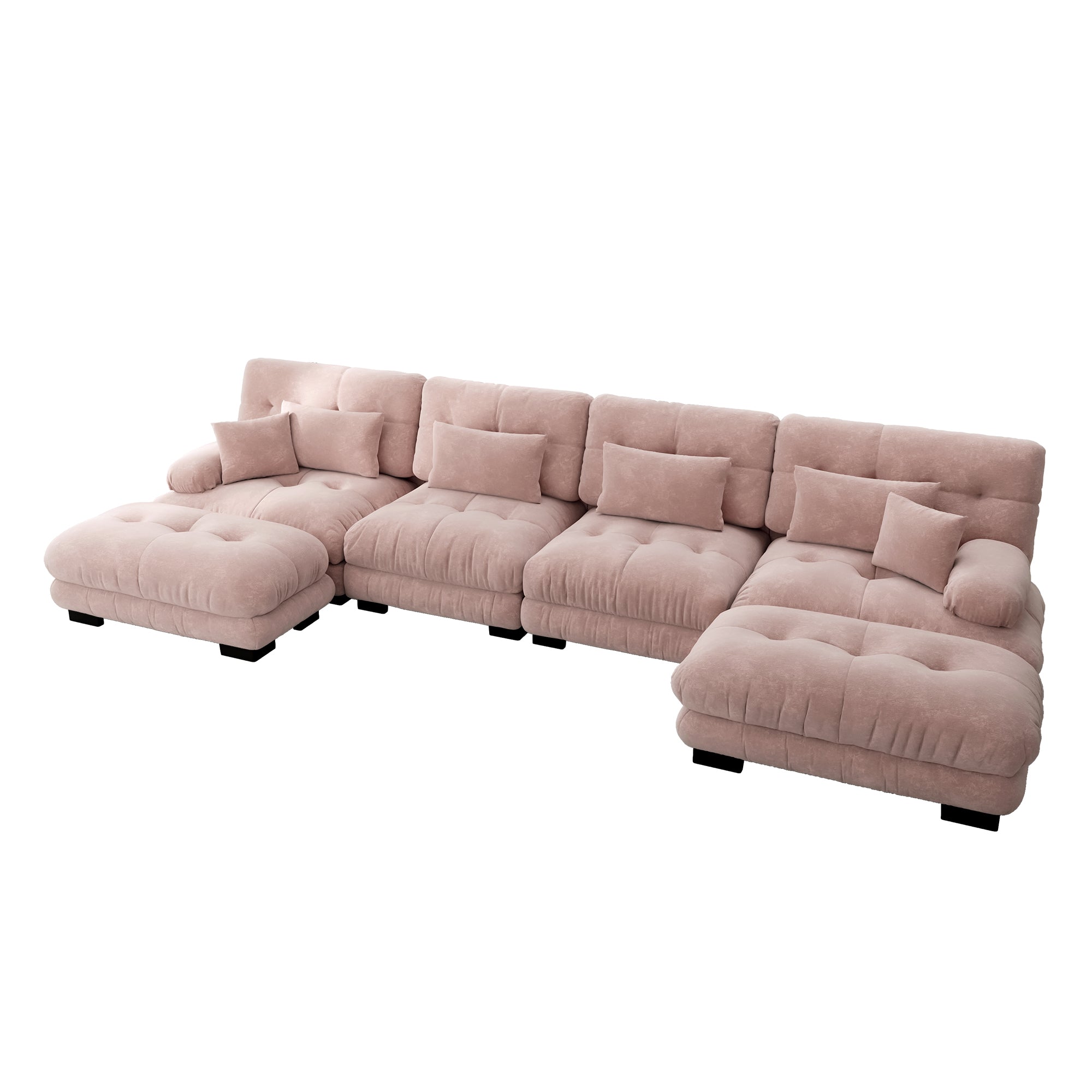 Logidon Modulaire Hoekbank Roze Fluweel Stof 406x145 CM U-vorm