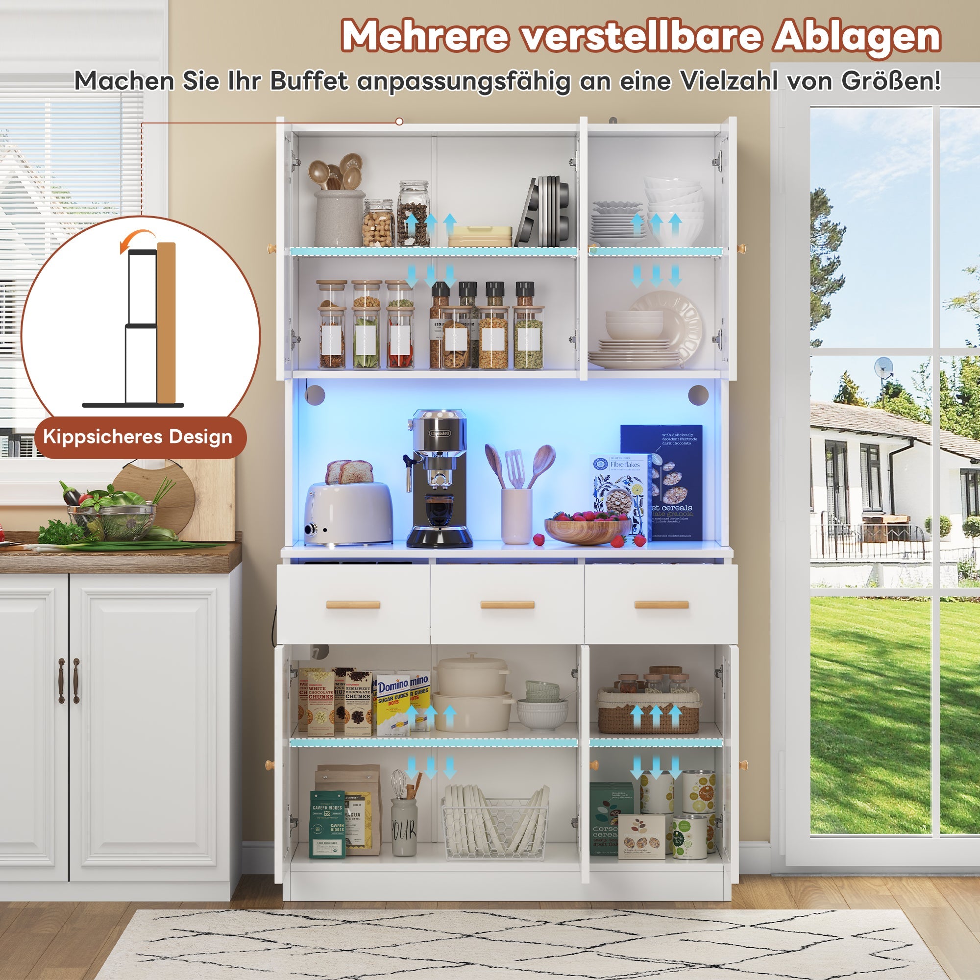 Logidon keukenbuffetkast 182 cm wit LED-verlichting stopcontact