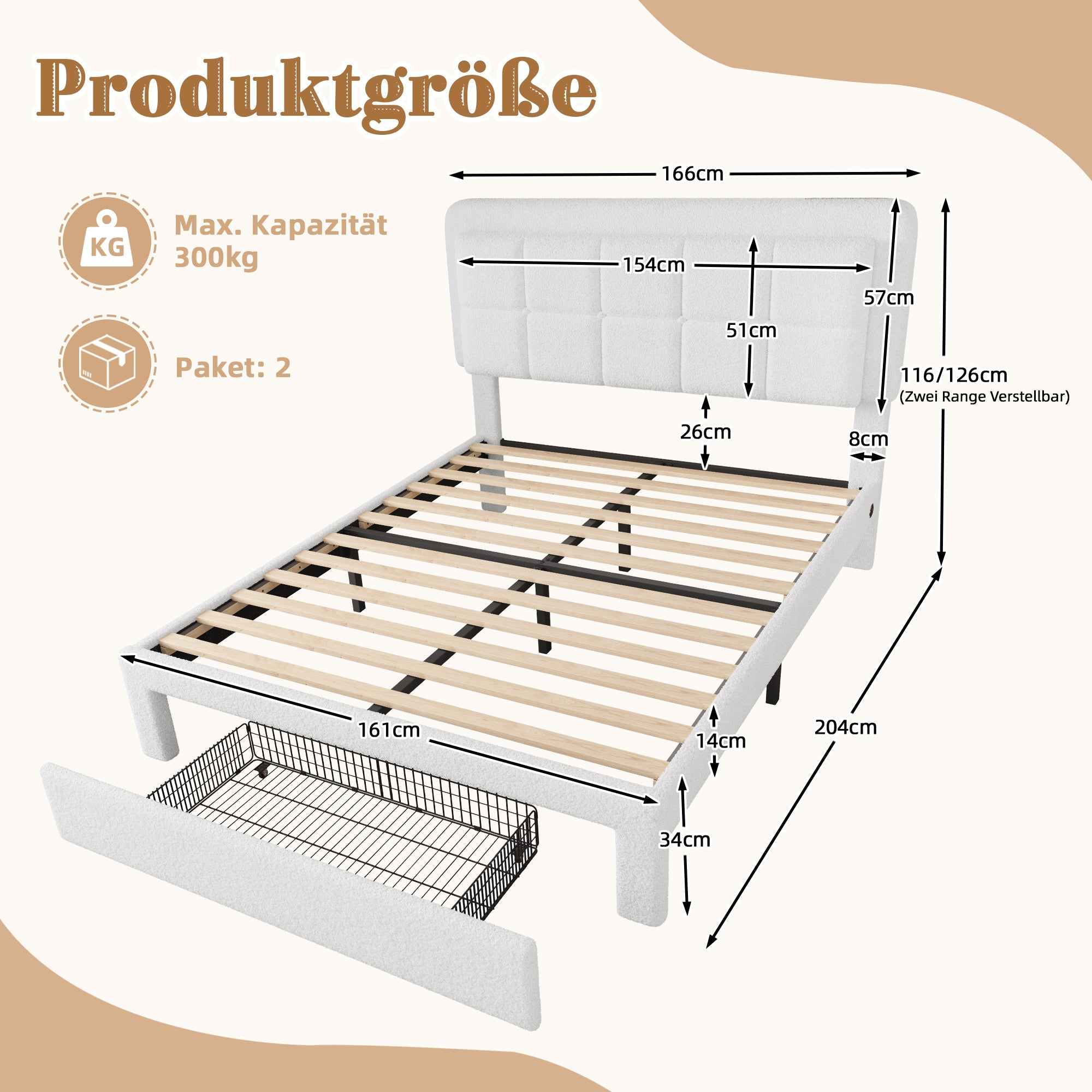 Logidon bedframe wit fluweel 160x200 cm met teddy fluwelen hoes