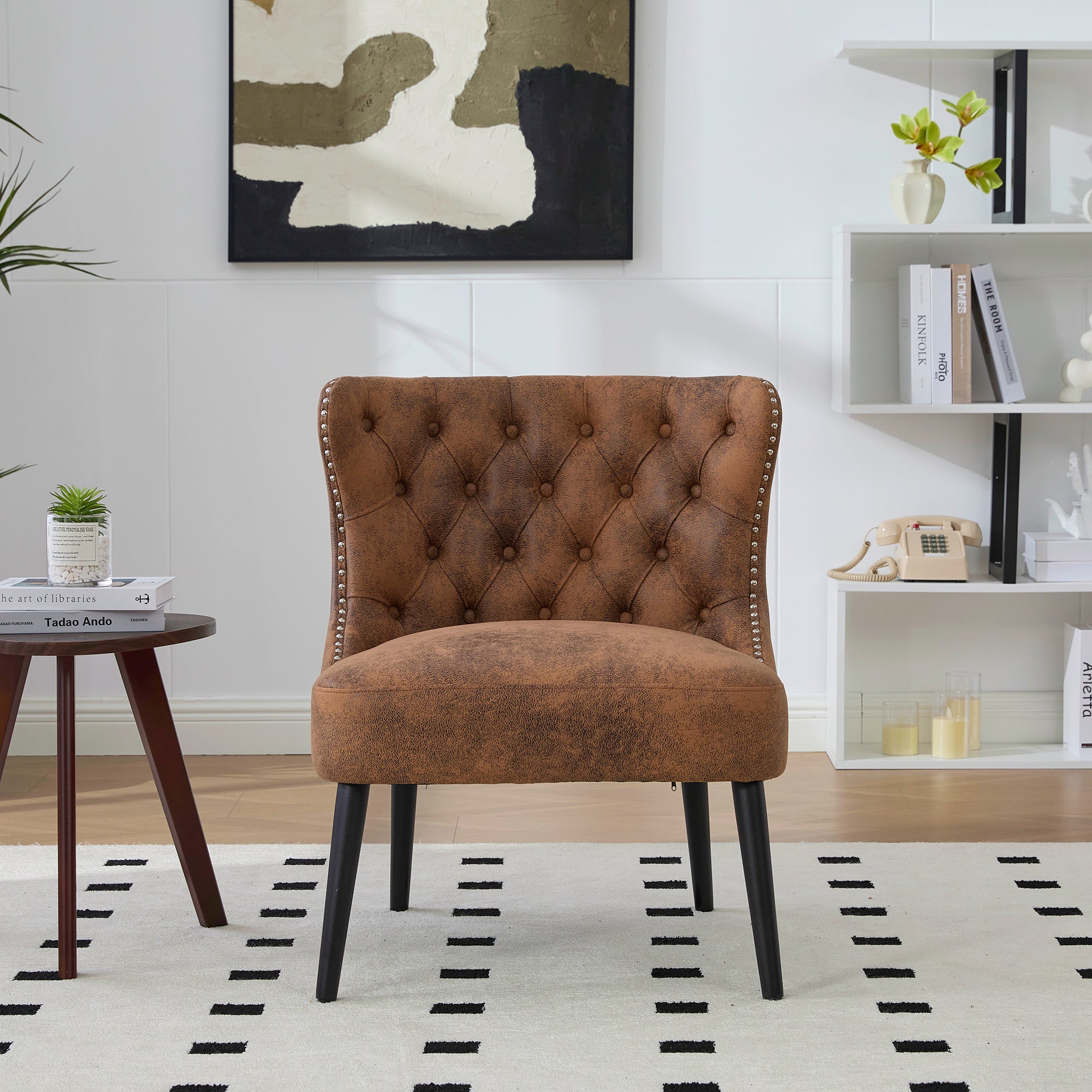 Logidon Tech stoffen fauteuil zonder armknop en klinknagels koffiebruin