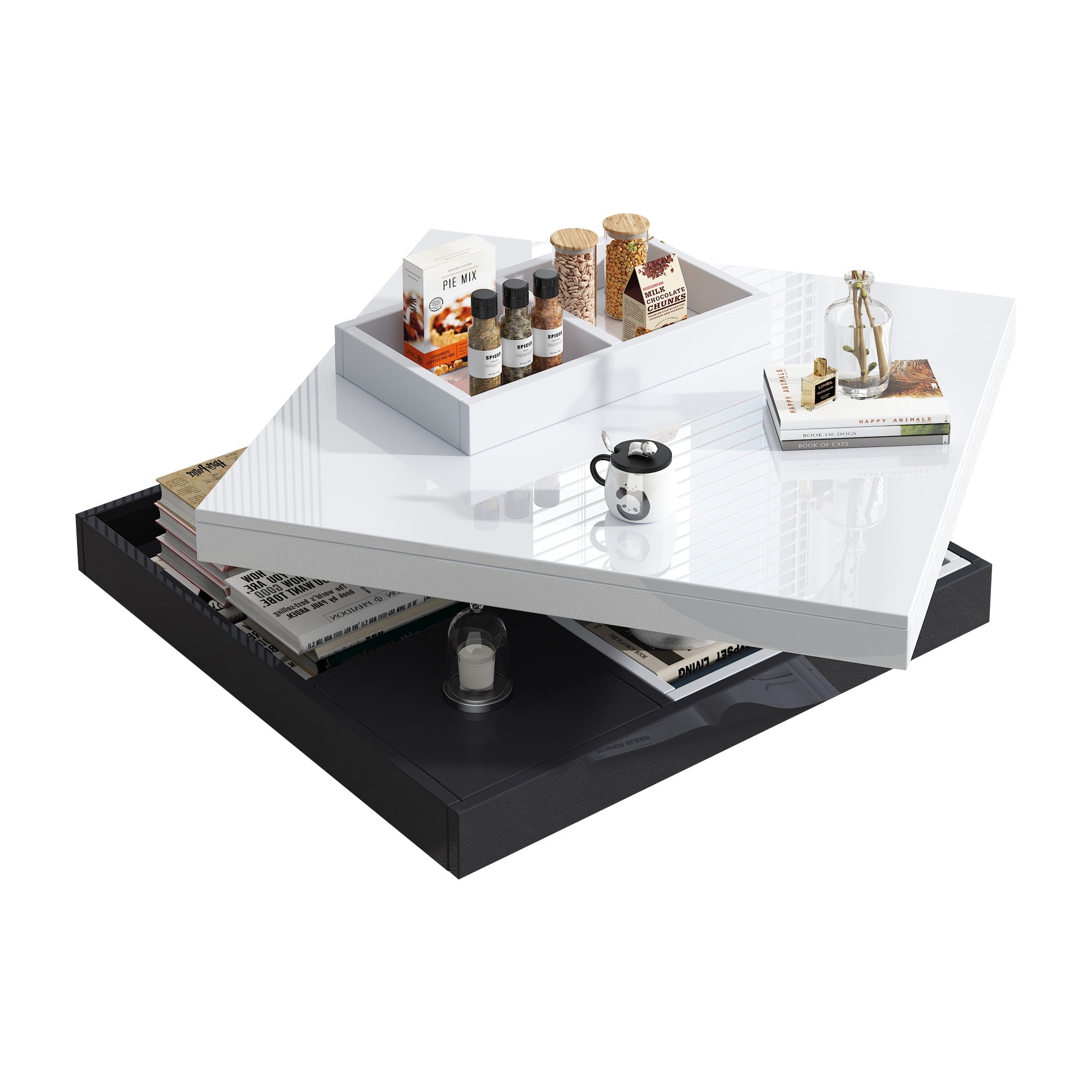 Logidon Draaibare Salontafel Wit Blad Zwart Onderstel 70x70x36
