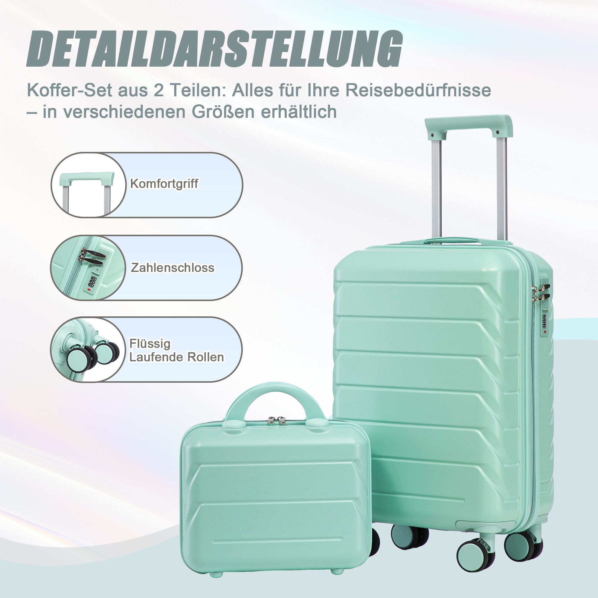 Logidon 14 en 19 inch ABS spinner kofferset mintgroen 2-delig