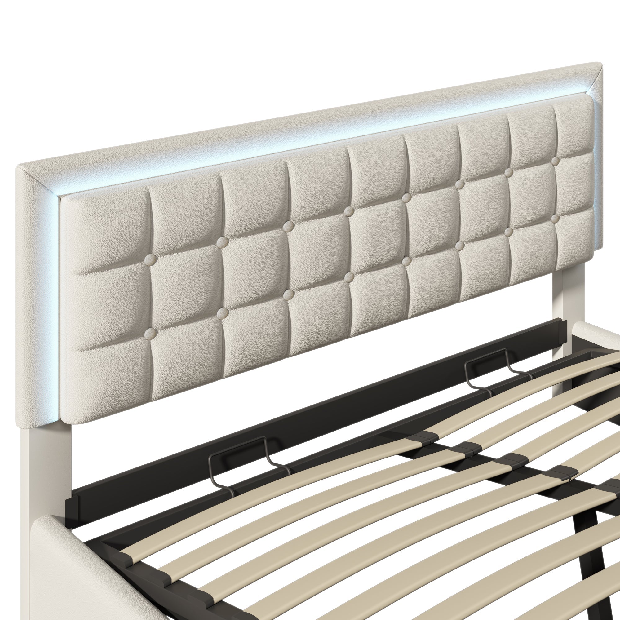 Logidon gestoffeerd bed 140x200 wit met opbergruimte en LED-verlichting