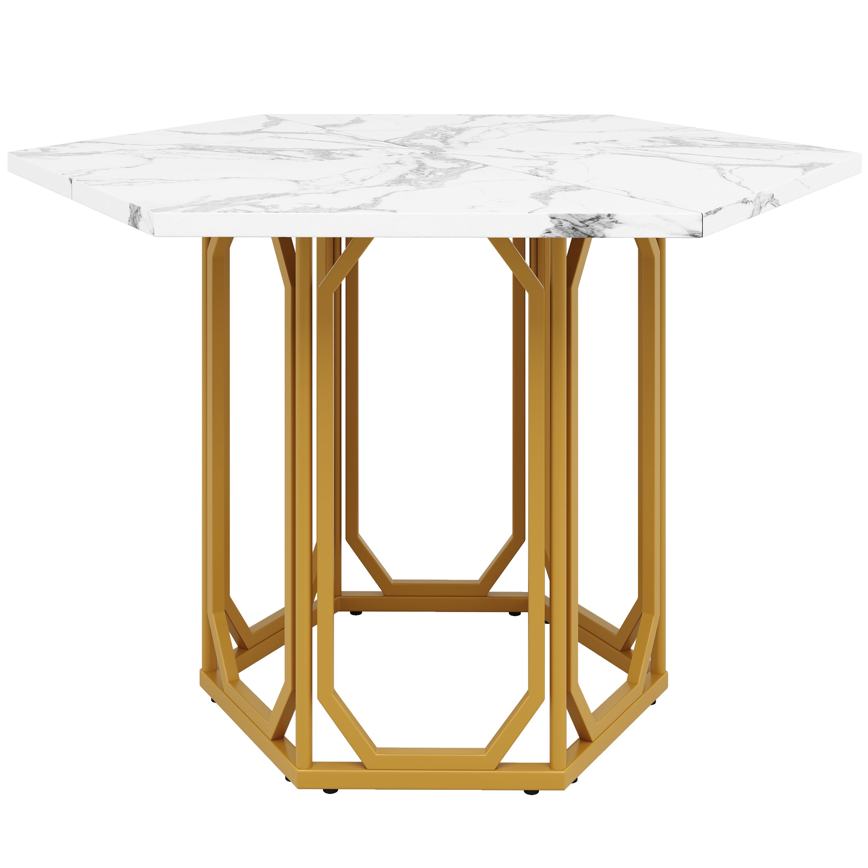 Logidon Zeshoekige Marmeren Tafel Goud MDF Keukentafel 110x95 cm