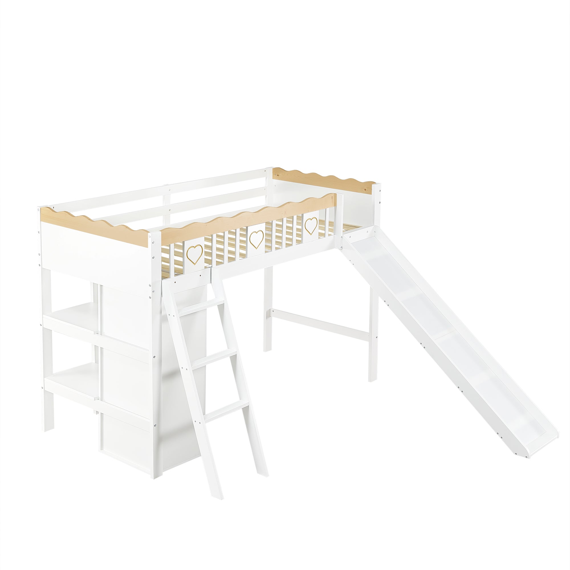 Logidon hoogslaper 90x200 cm met glijbaan en kledingkast wit naturel