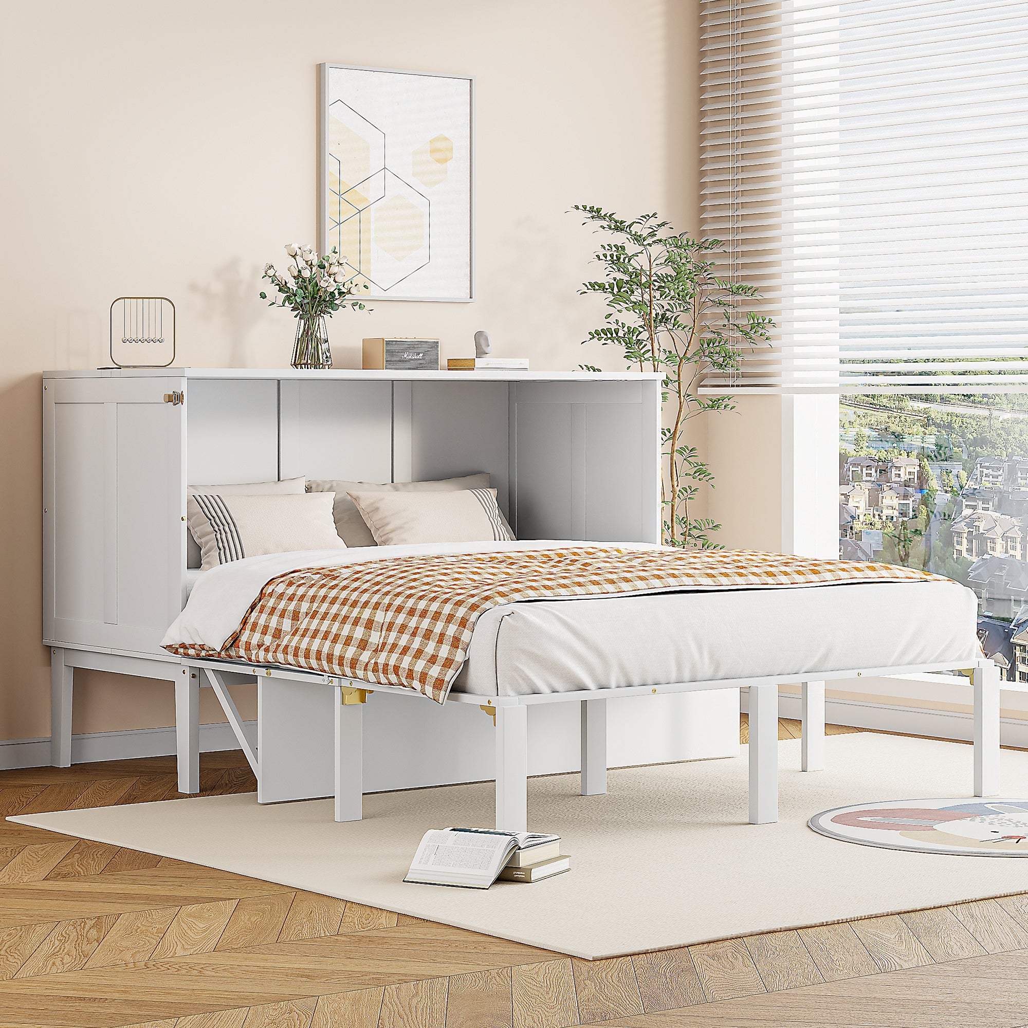 Logidon Murphy Bed 140x200 cm Verticaal Opklapbed met lattenbodem Wit