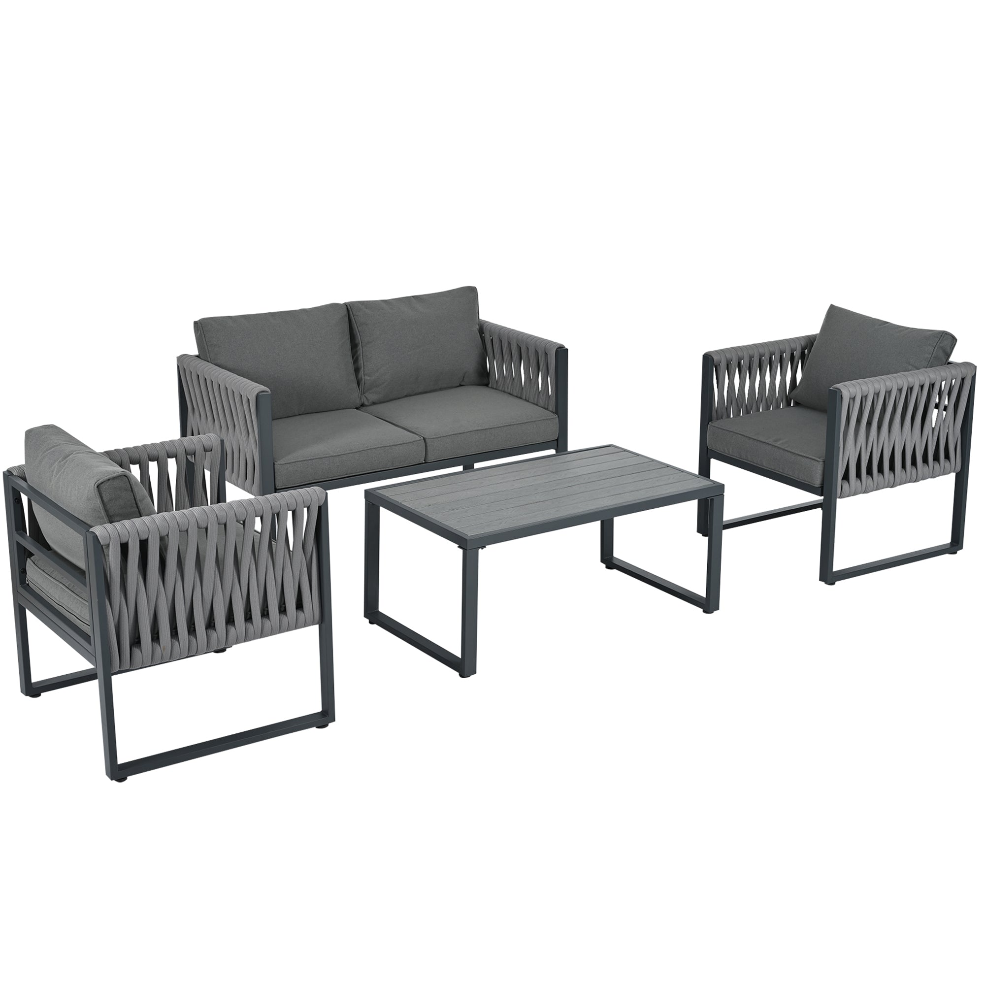 Logidon Tuinloungeset Grijs Touw met Gegalvaniseerd Ijzeren Frame Set van 4