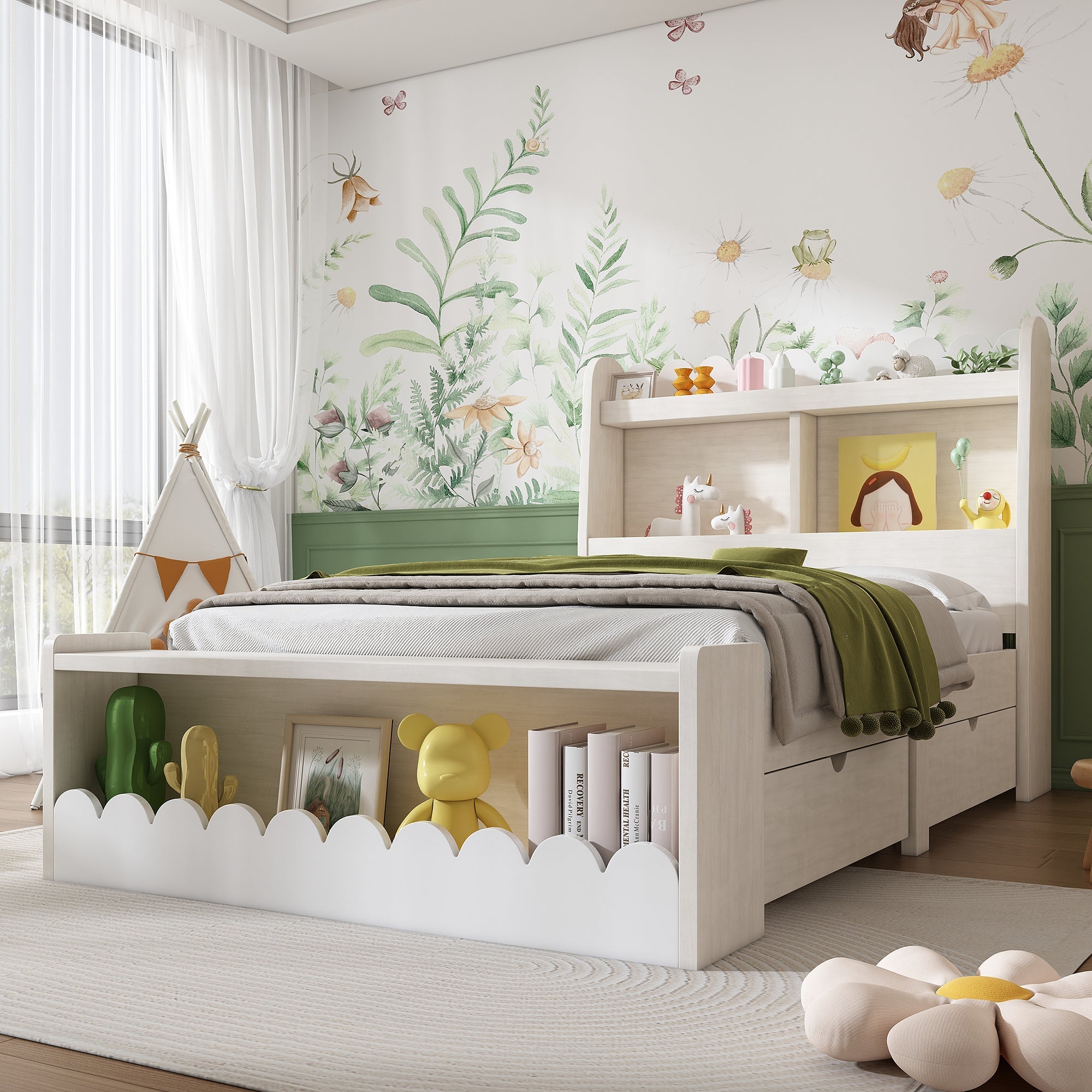 Logidon kinderbed 90x200 wit eiken opberglades