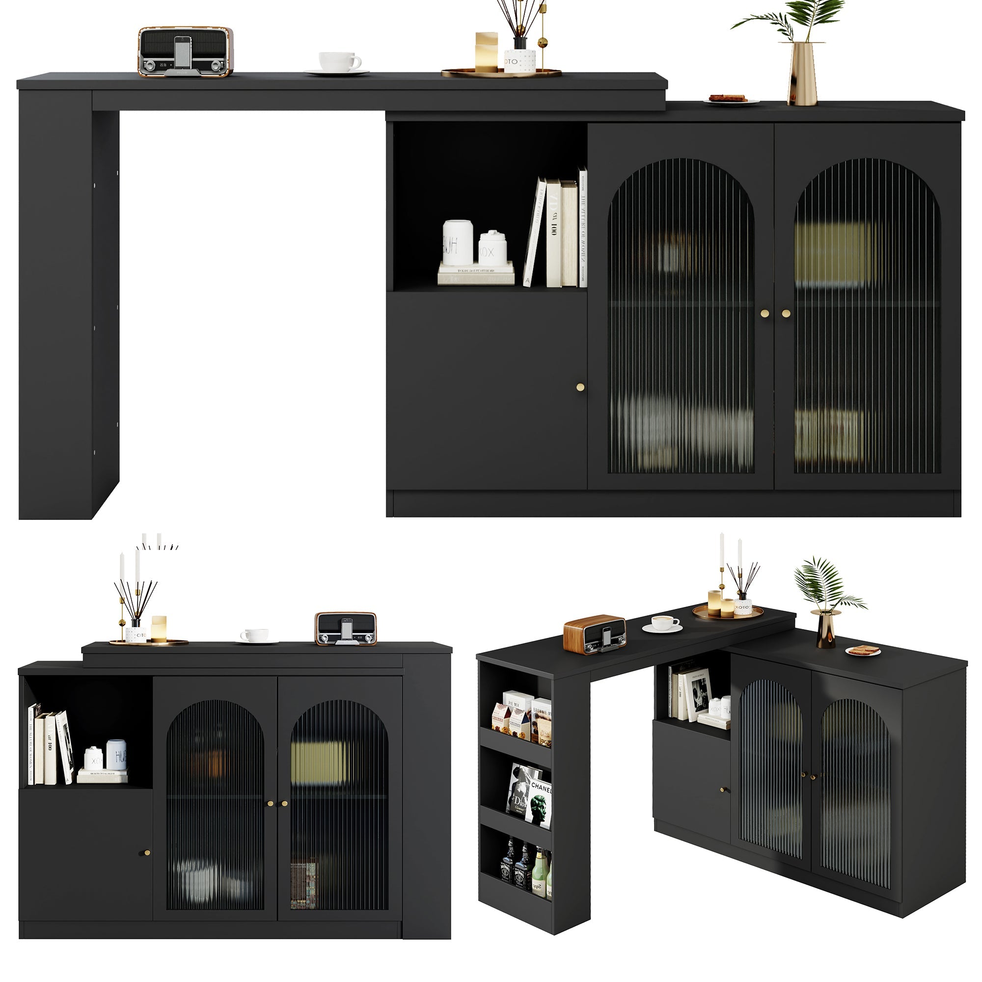 Logidon 360° Rotating Bar Table Black 120x40x97 cm Glass Doors