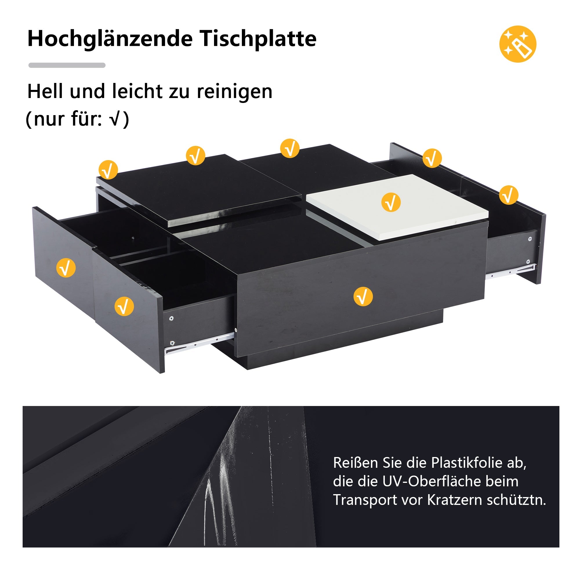 Logidon Hoogglans Salontafel Zwart Wit 75x75 Cm Met 4 Laden
