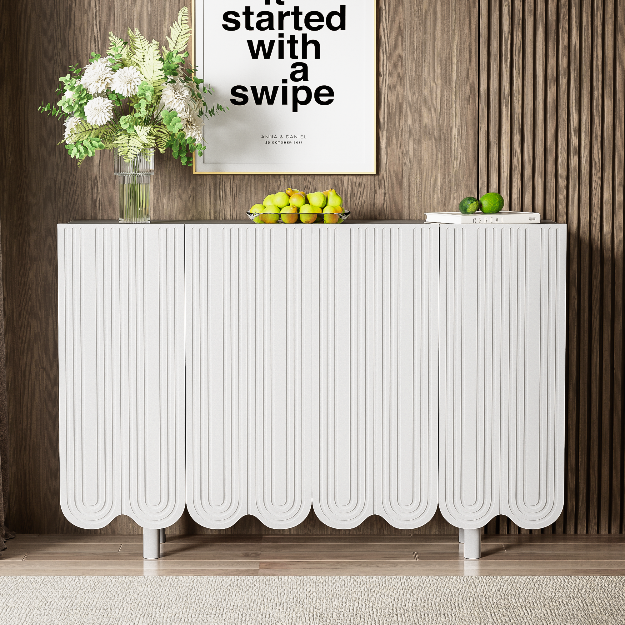 Logidon Dressoir Druppelvormig Ontwerp Met Gevormde Deuren Wit