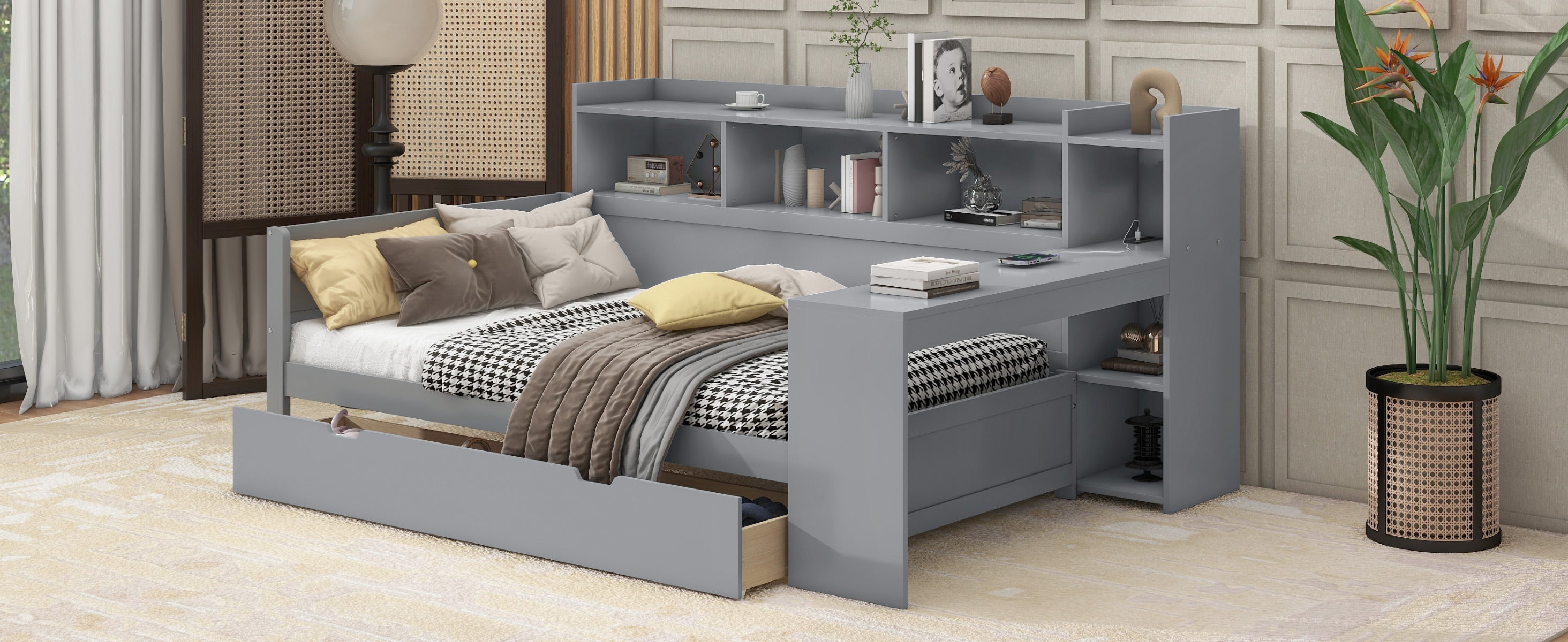 Logidon sofa bed 90x200 gray USB port 2 drawers