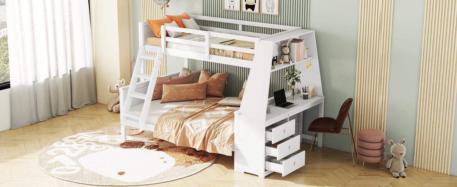 Logidon Bunk Bed 90x200 and 140x200 with Table and Storage Space White