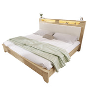 Logidon double bed 140x200 cm beige LED lighting headboard storage space
