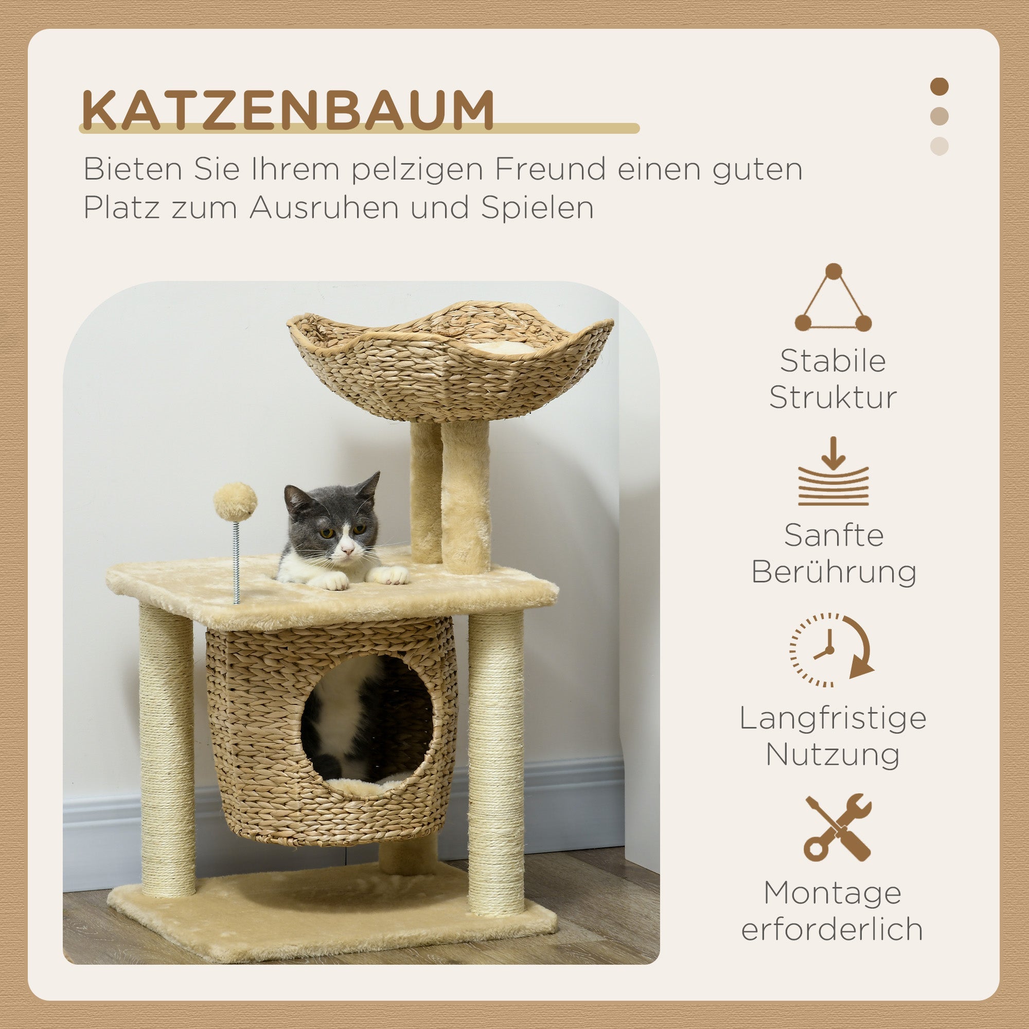 Logidon kattenkrabpaal klein beige met grot en speelbal