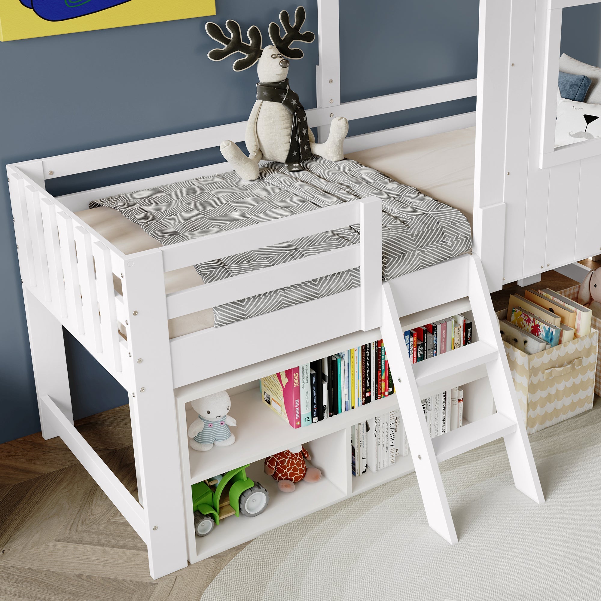 Logidon kinderbed halfhoogslaper met dakraam 90x200 wit naturel