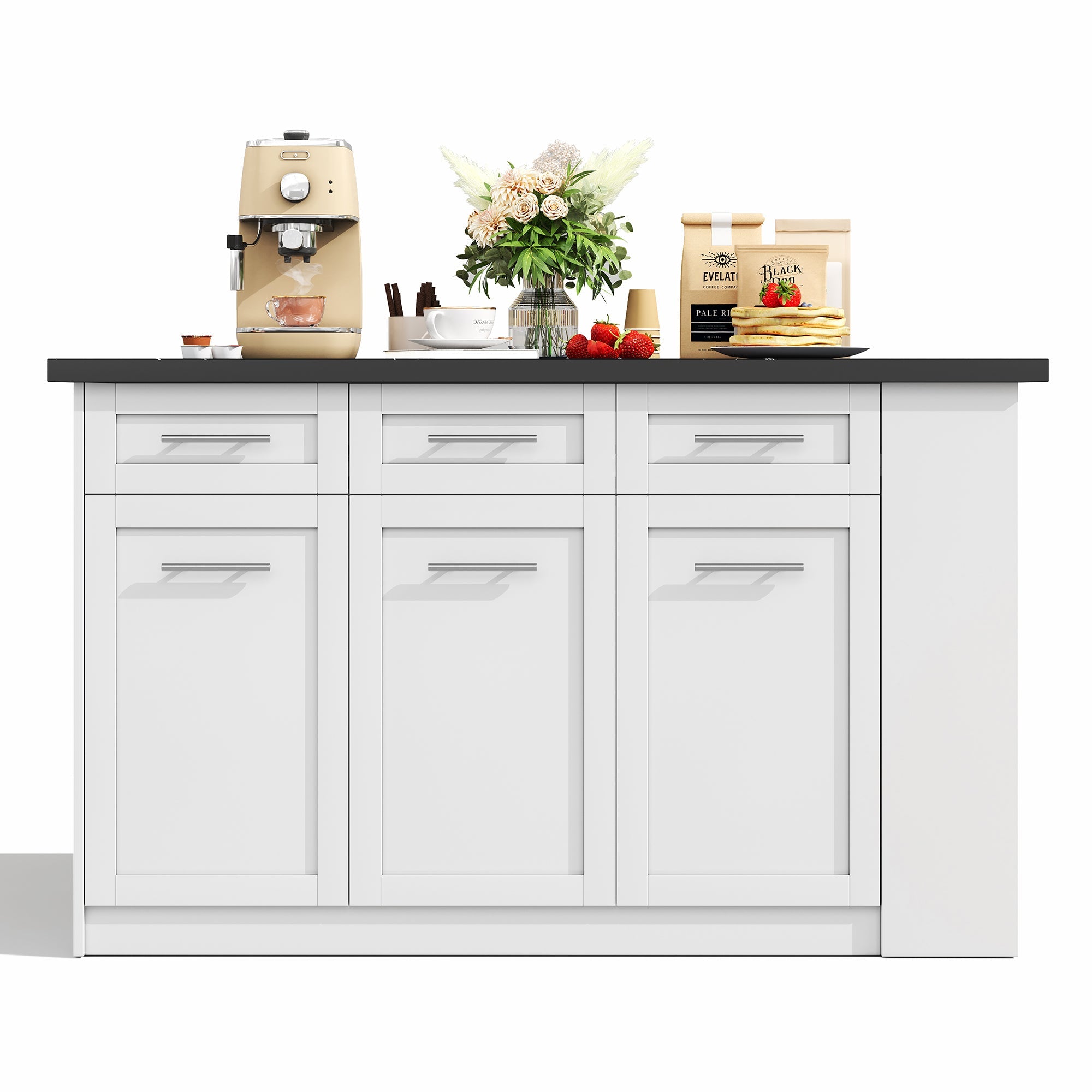 Logidon keukeneiland 150x96 cm wit met marmeren blad uitschuifbare eettafel