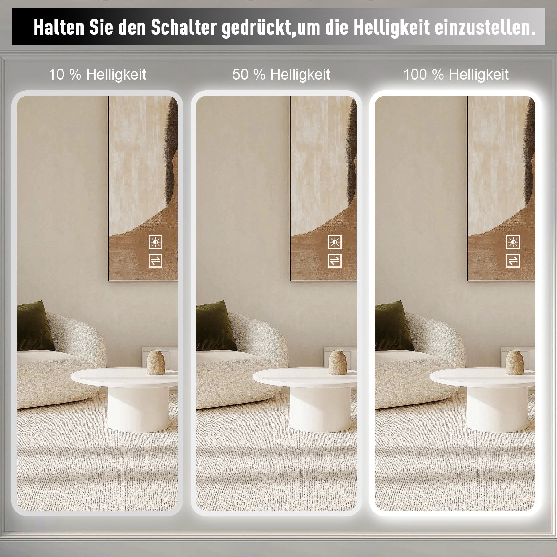 Logidon passpiegel 163x54 cm LED verlicht zilver wandmontage