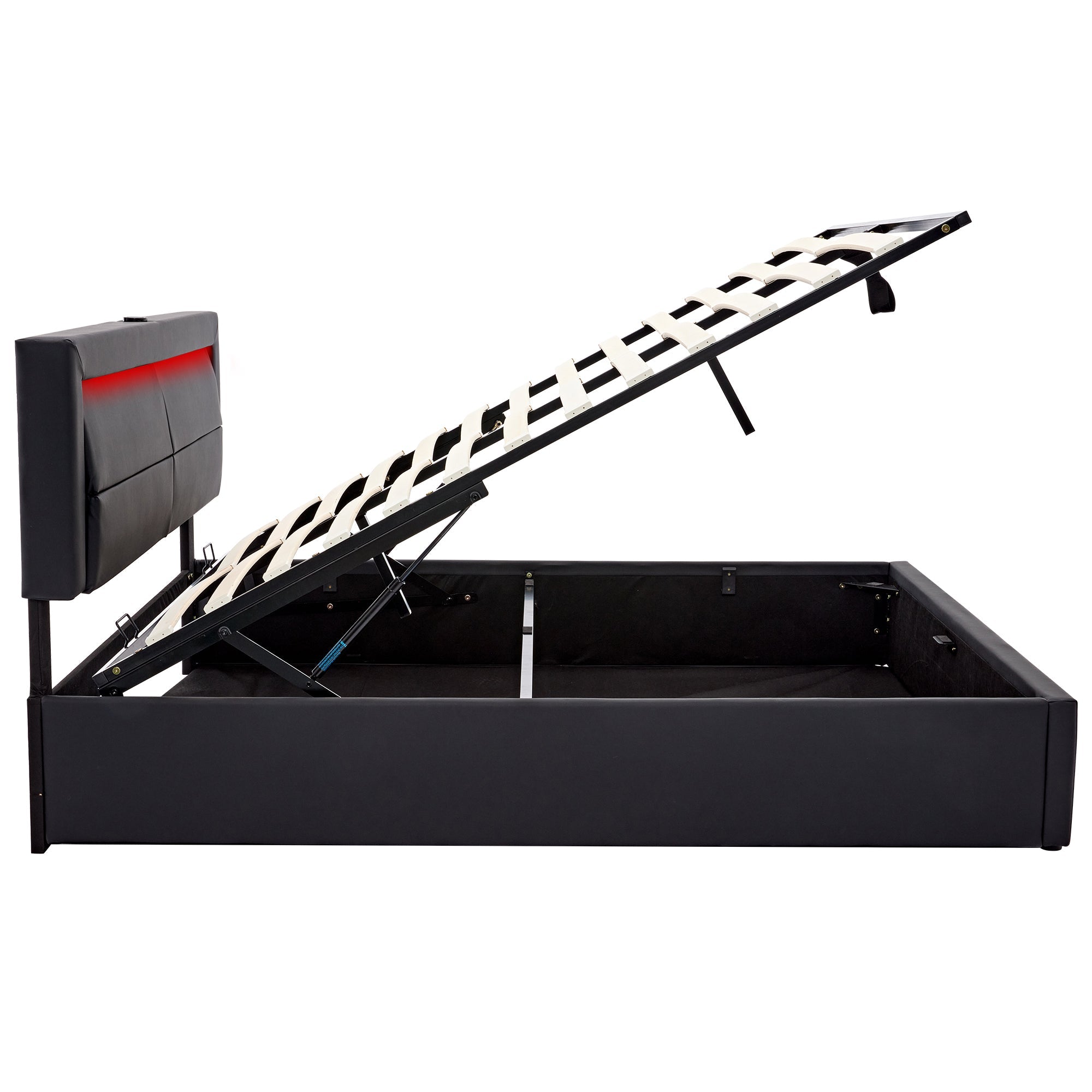Logidon upholstered bed 140x200 black LED USB charging port storage space