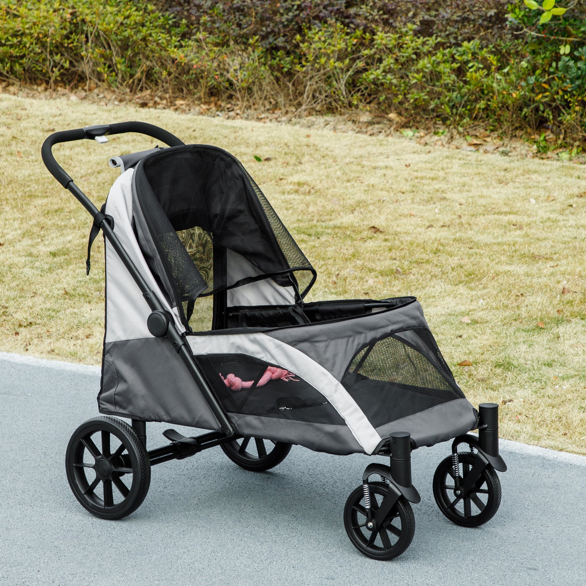 Logidon dog stroller foldable up to 30 kg dark gray cushion mesh window