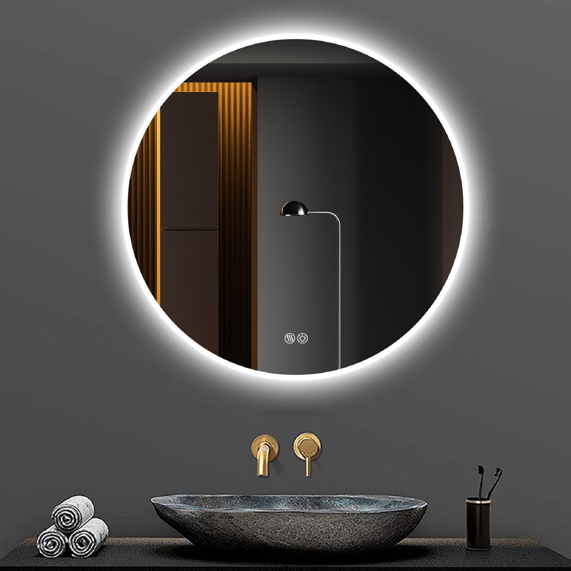Logidon LED round mirror 70 cm silver anti-fog 3 color temperatures