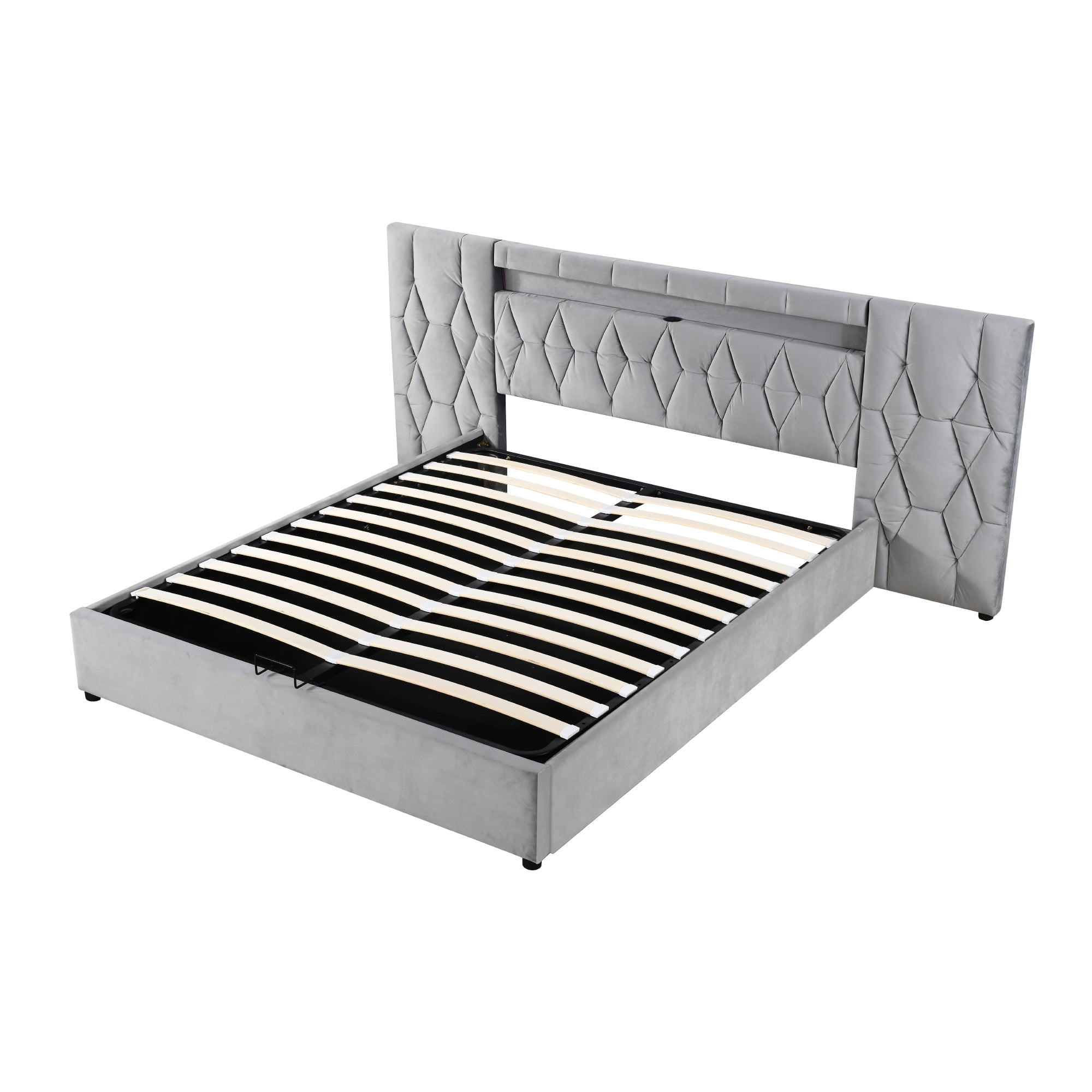 Logidon Elegant gestoffeerd bed 160x200 grijs met LED en USB opbergruimte