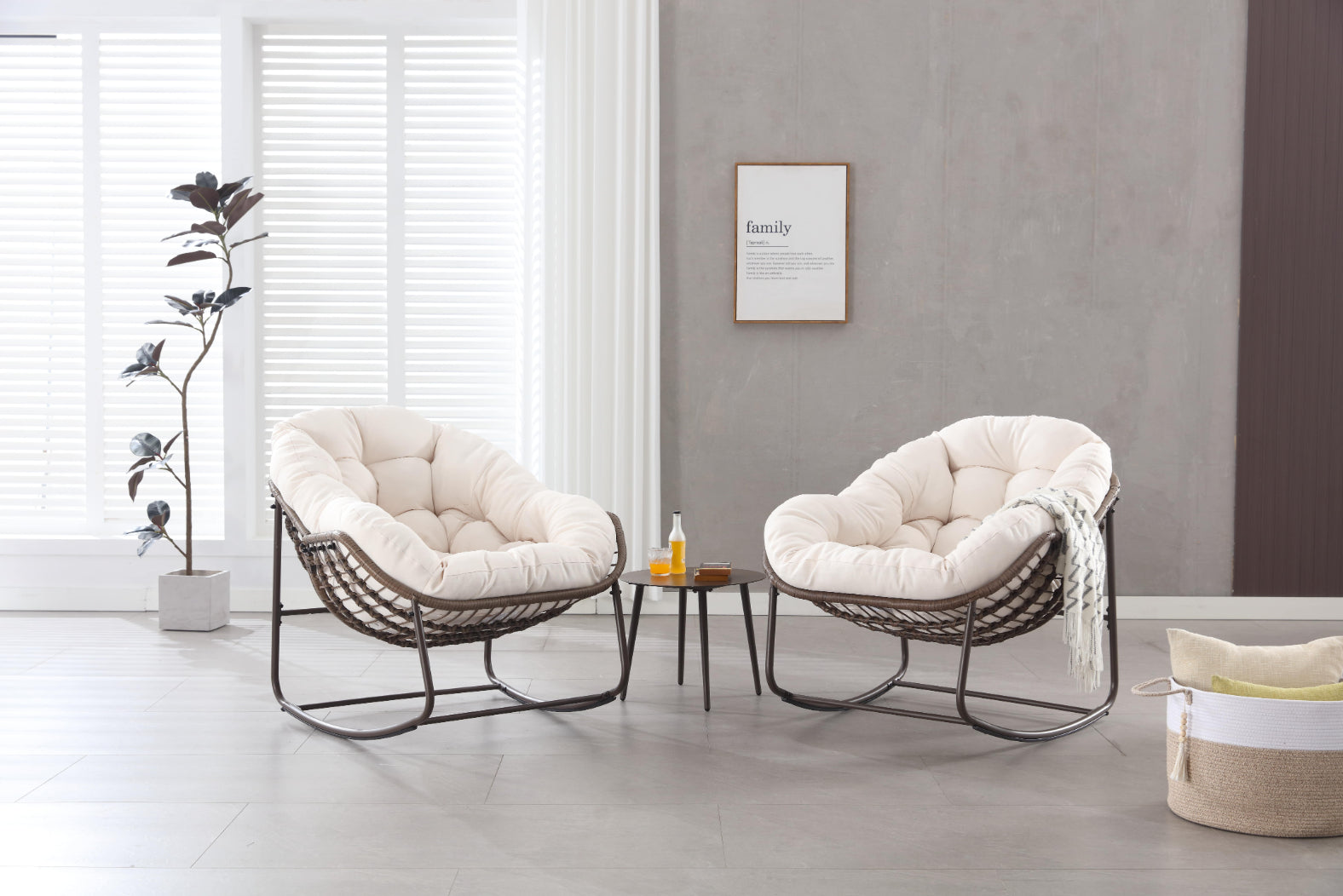 Logidon Outdoor Lounge Chair Groot Rieten Eigrijs met Dik Kussen