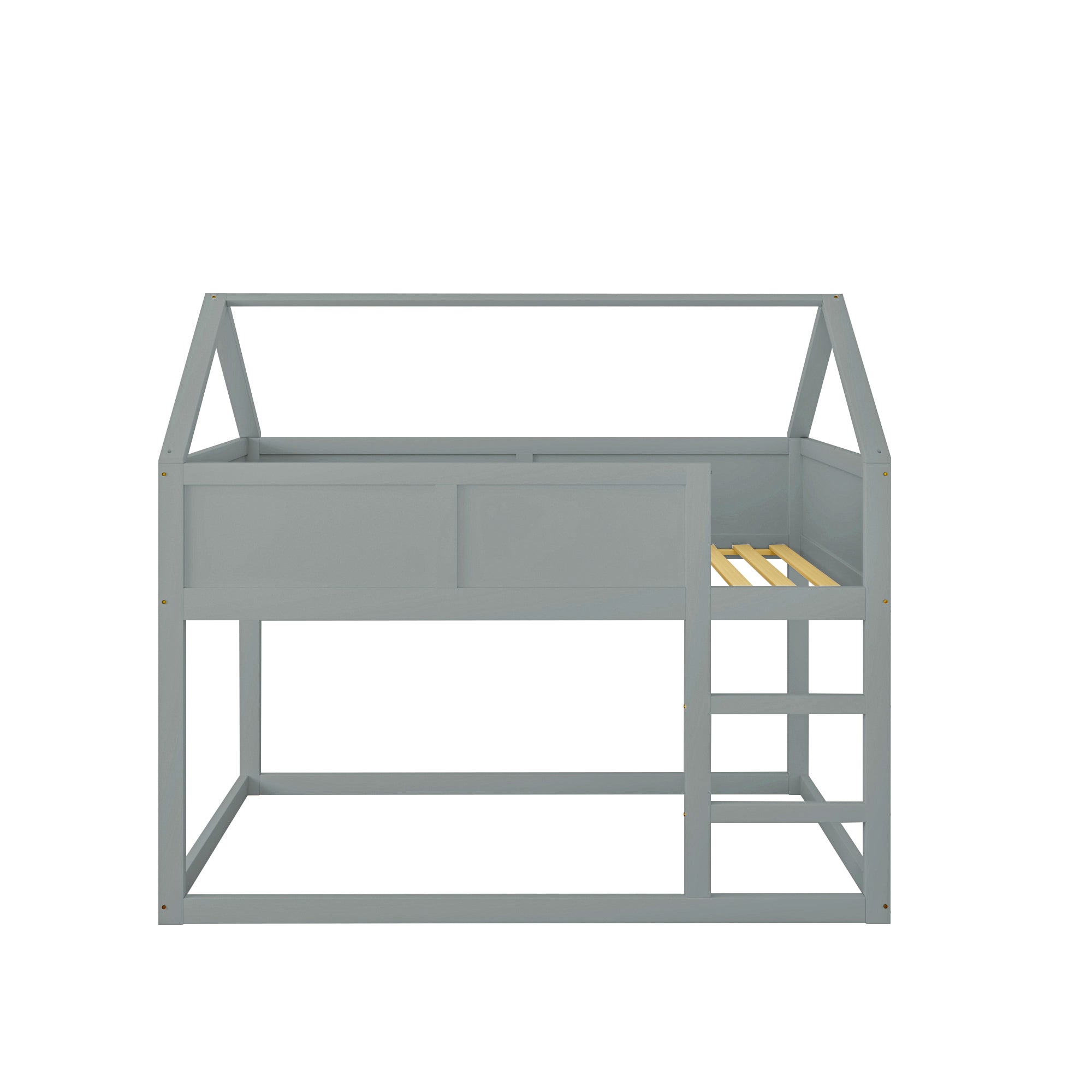 Logidon laag kinderbed 90x200 grijs met trap massief hout