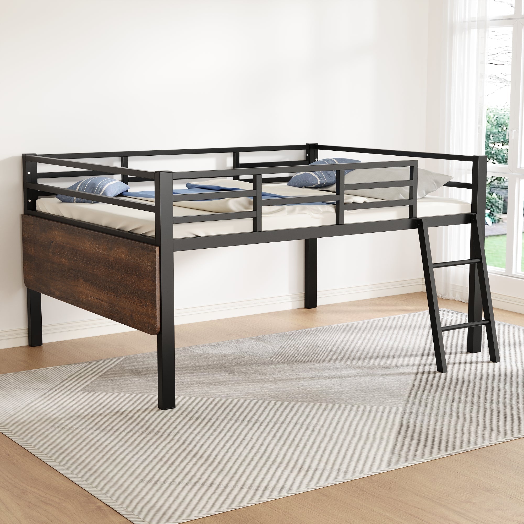 Logidon plat bed 140 x 200 cm metalen bed zwarte reling bureau