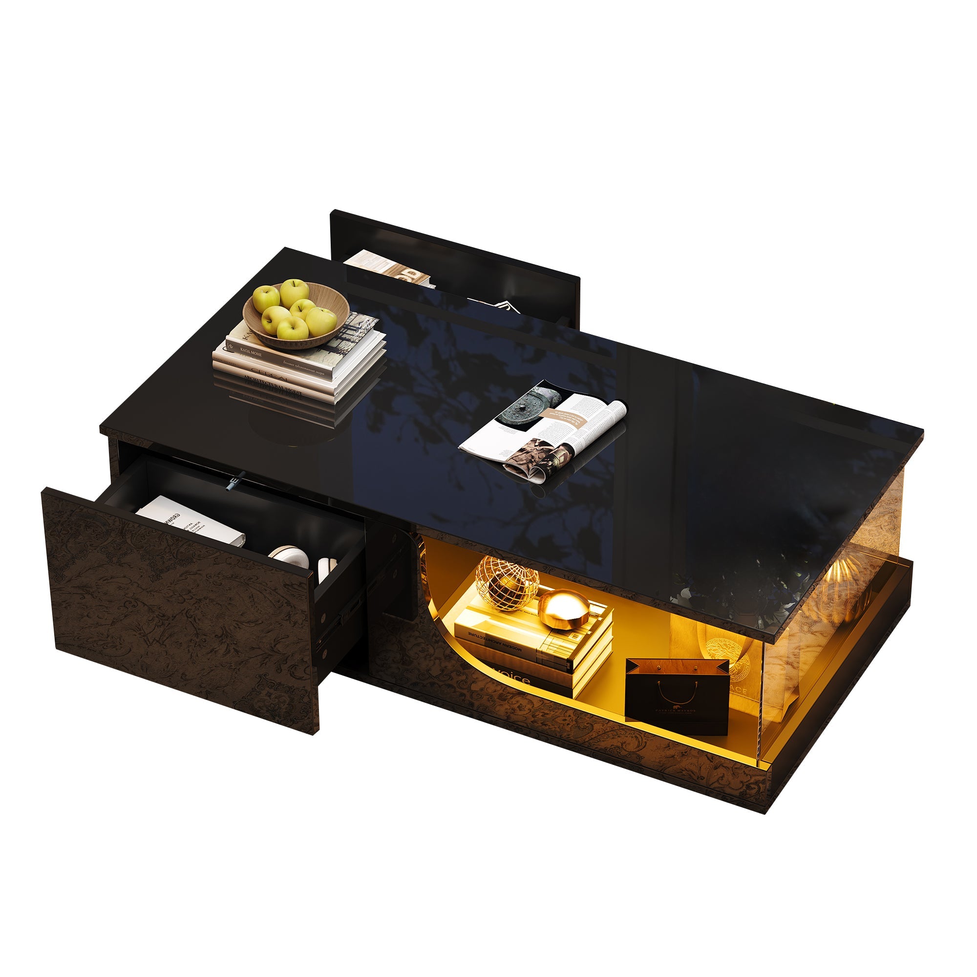 Logidon Zwarte hoogglans salontafel 100x50x30 cm LED-verlichting