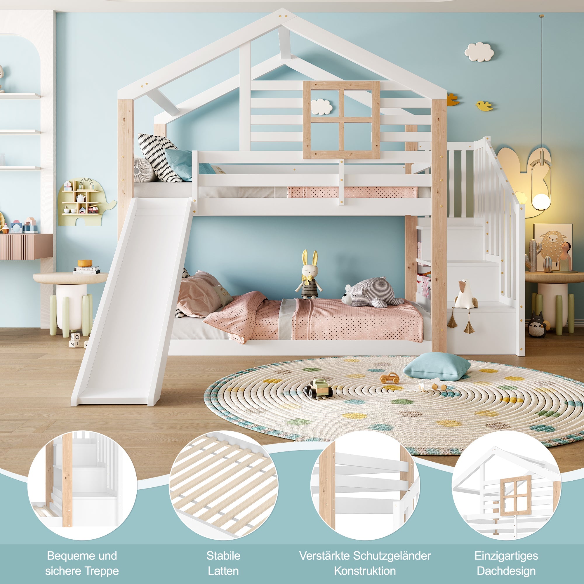 Logidon Kinderstapelbed met Glijbaan en Trap Scandinavisch Design Wit