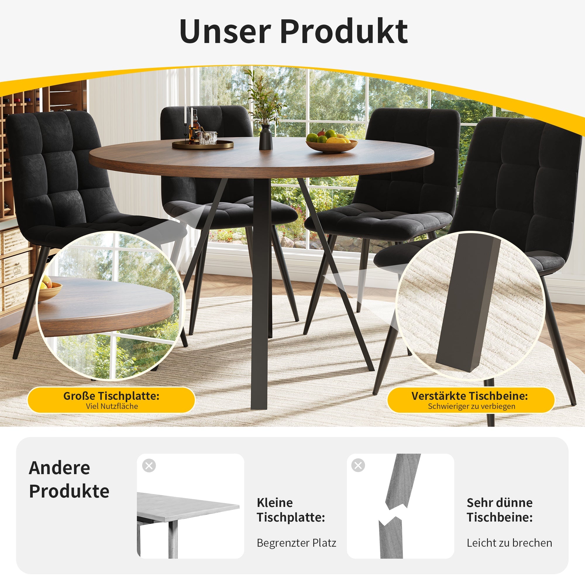 Logidon Ronde Eettafel Diameter 80 cm Walnoot Zwarte Poten
