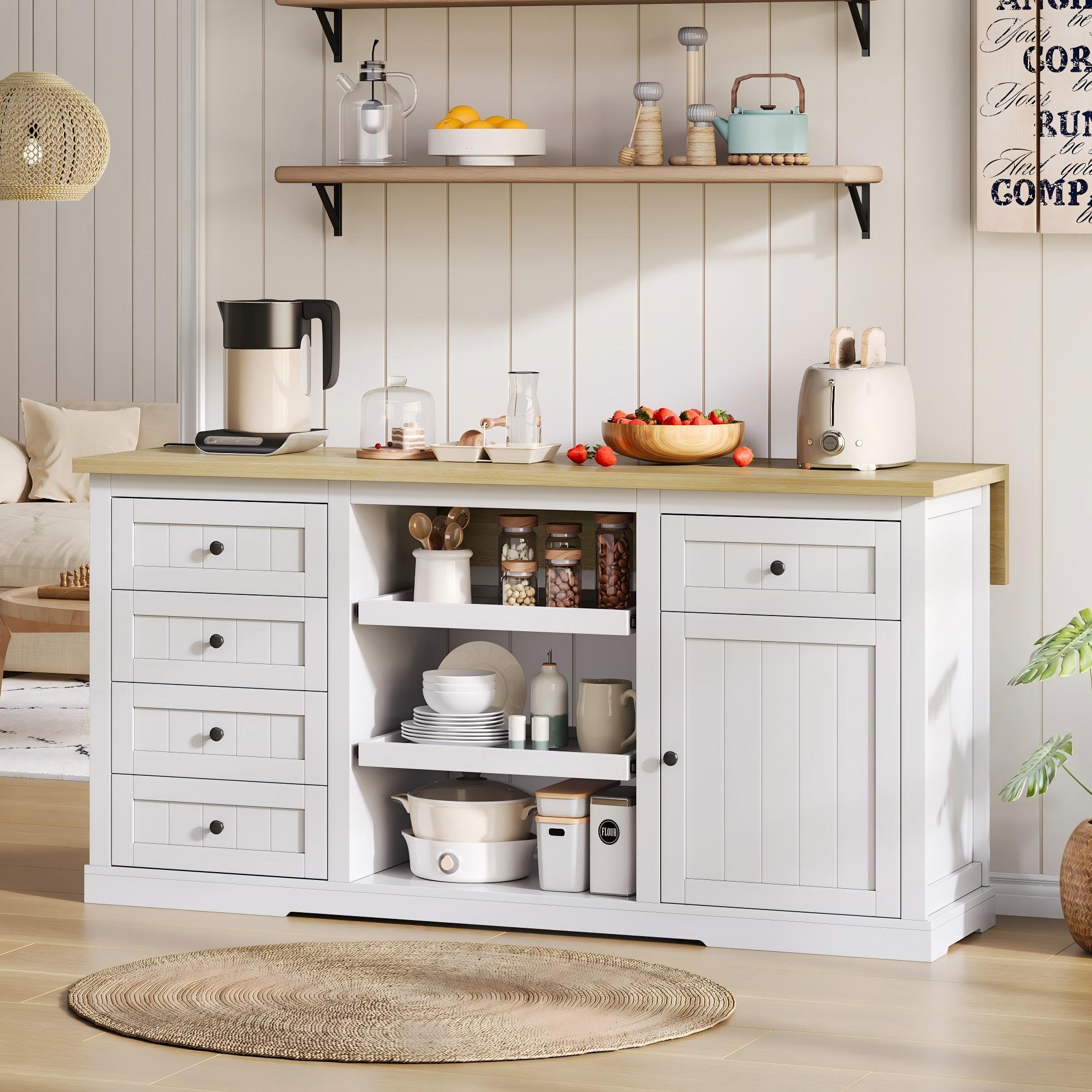 Logidon dressoir keukeneiland wit houten blad 5 laden 150x65x75 cm