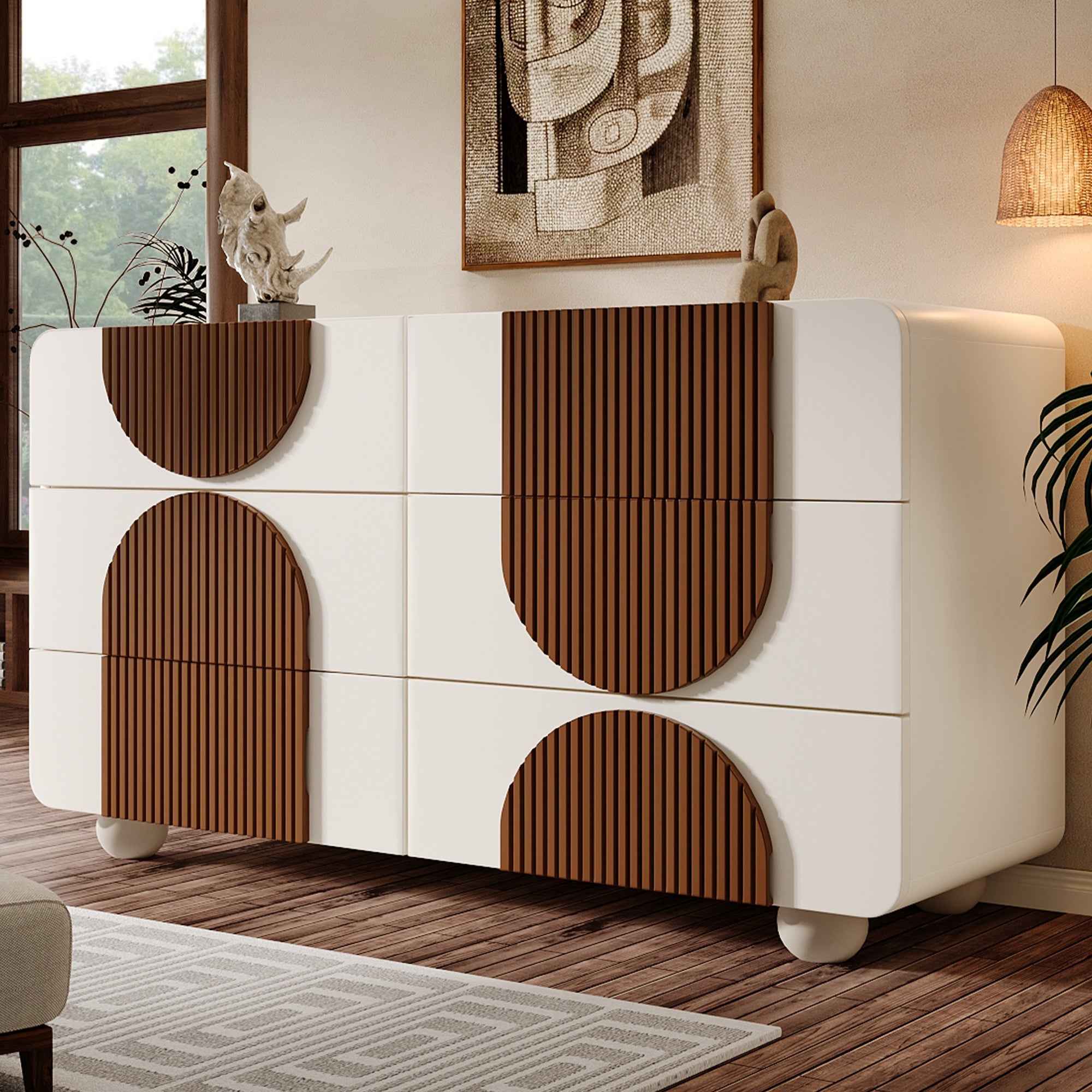 Logidon ladekast 6 lades wit bruin houten latten 121x71x41 cm