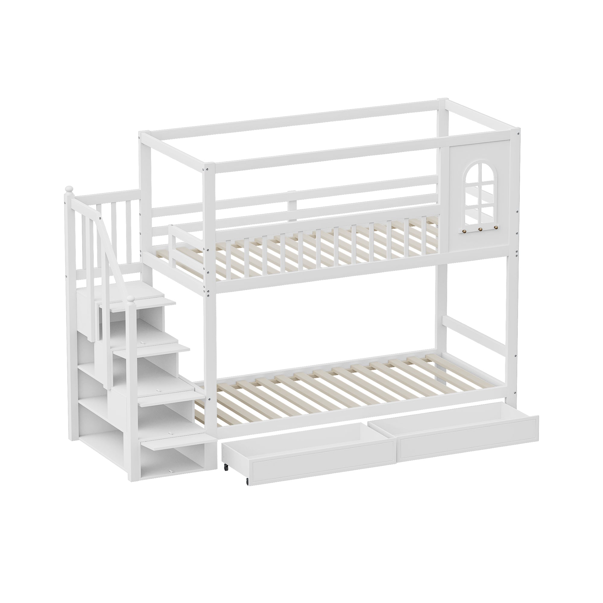 Logidon stapelbed 90x200 cm wit massief houten huisvorm met lades