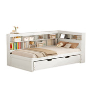Logidon slaapbank 90x200 uitschuifbaar bed 90x190 USB wit