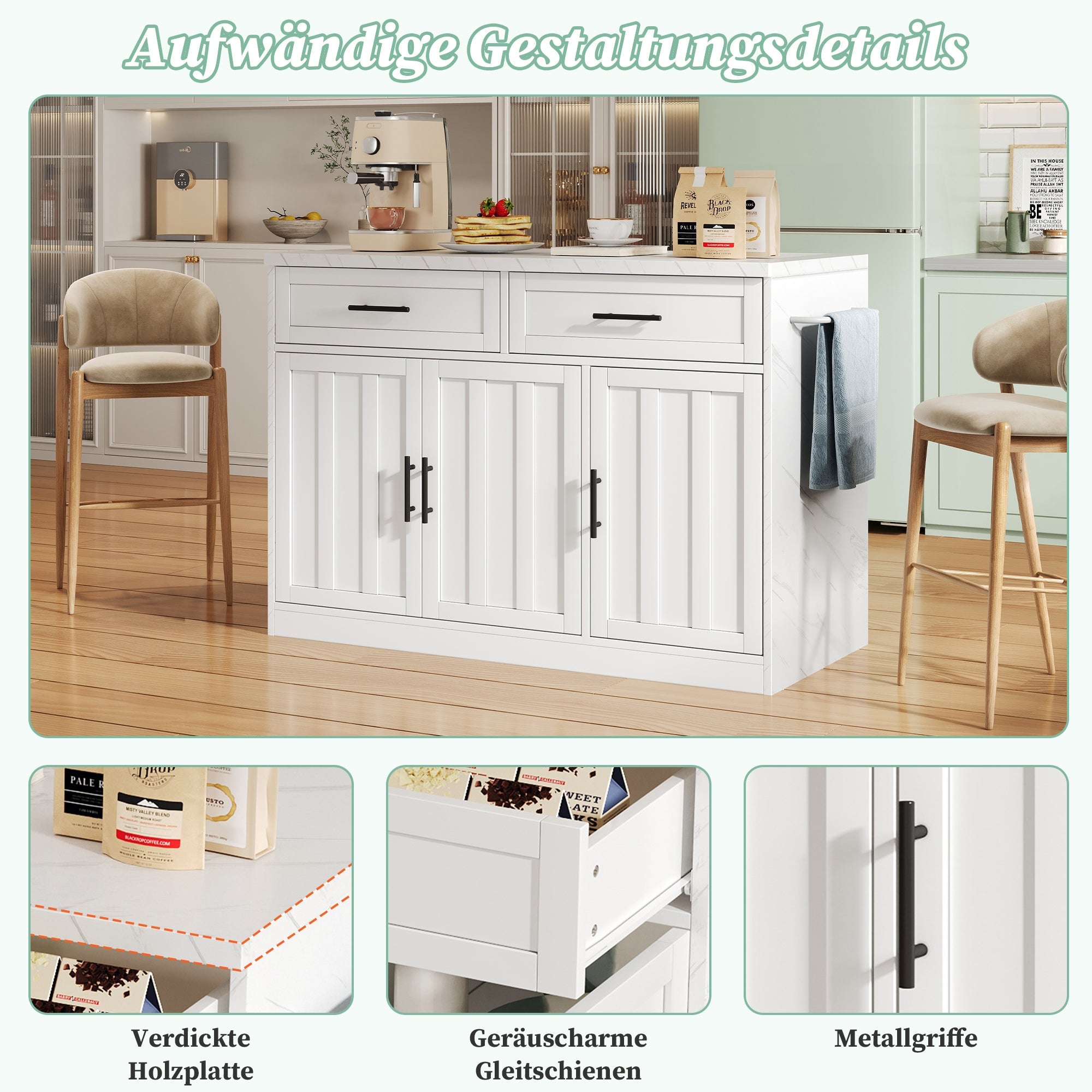 Logidon keukeneiland 120x60x91 cm met USB-aansluitingen wit