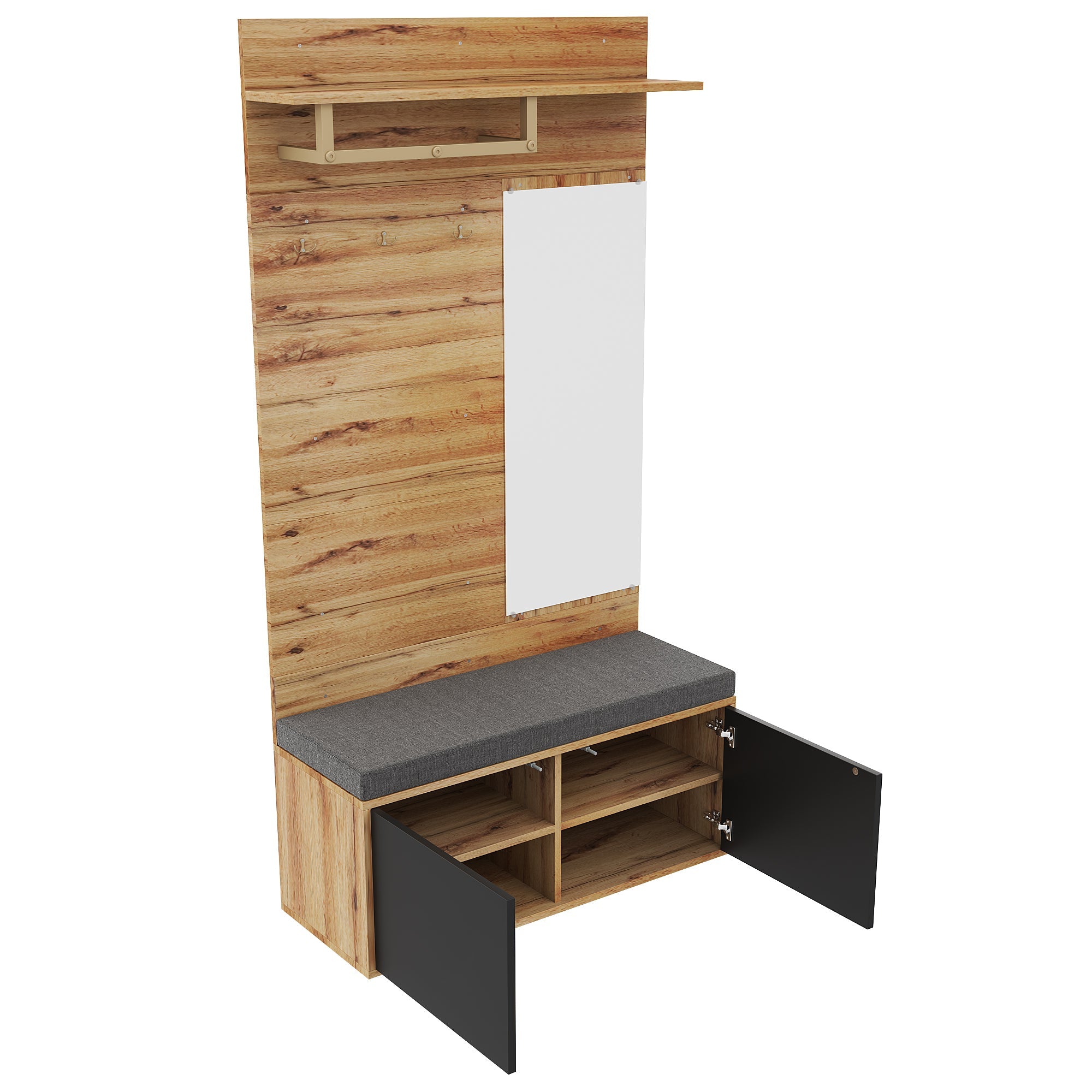 Logidon Kledingkastset Compacte kledingkast met spiegel Zwart 100x38x190