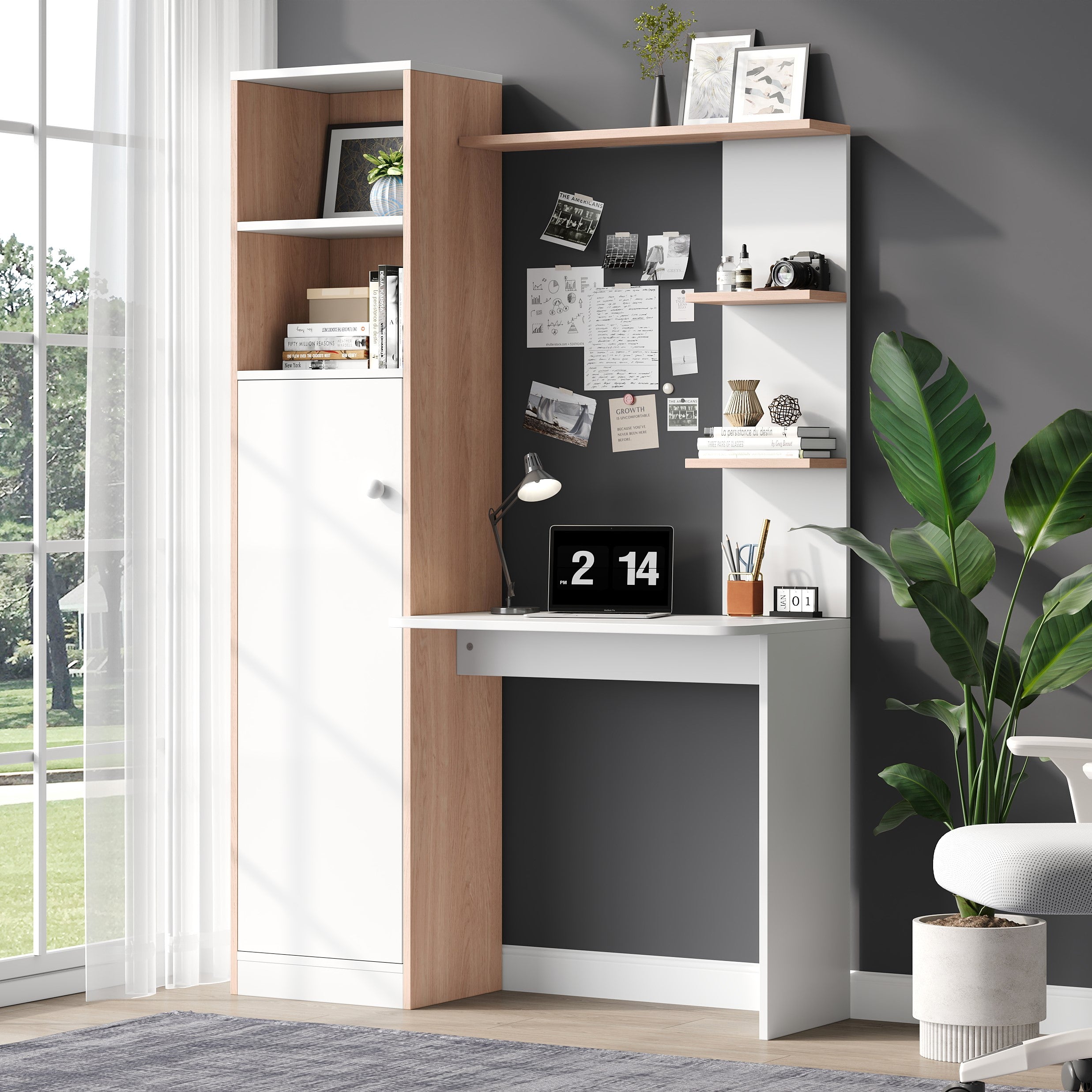 Logidon work table storage white wood contrast 123.5x45x168.5 cm