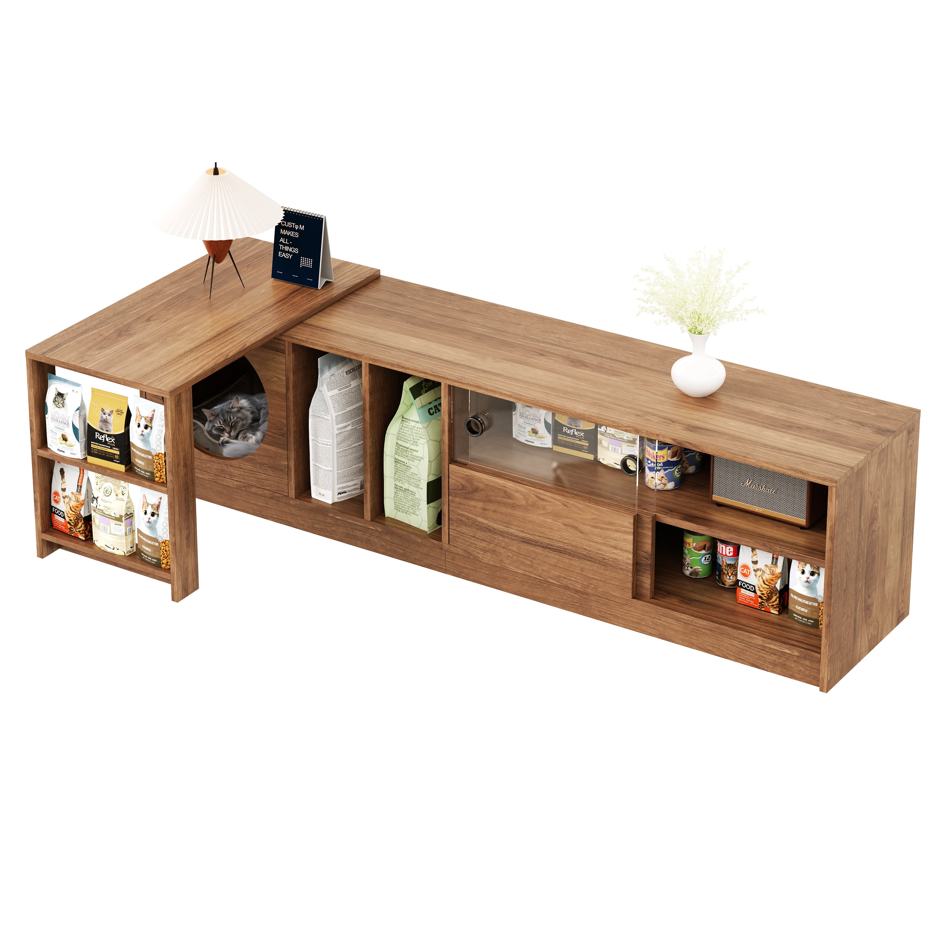 Logidon draaibaar tv-meubel 180-260 cm walnoot uitschuifbare glazen deuren