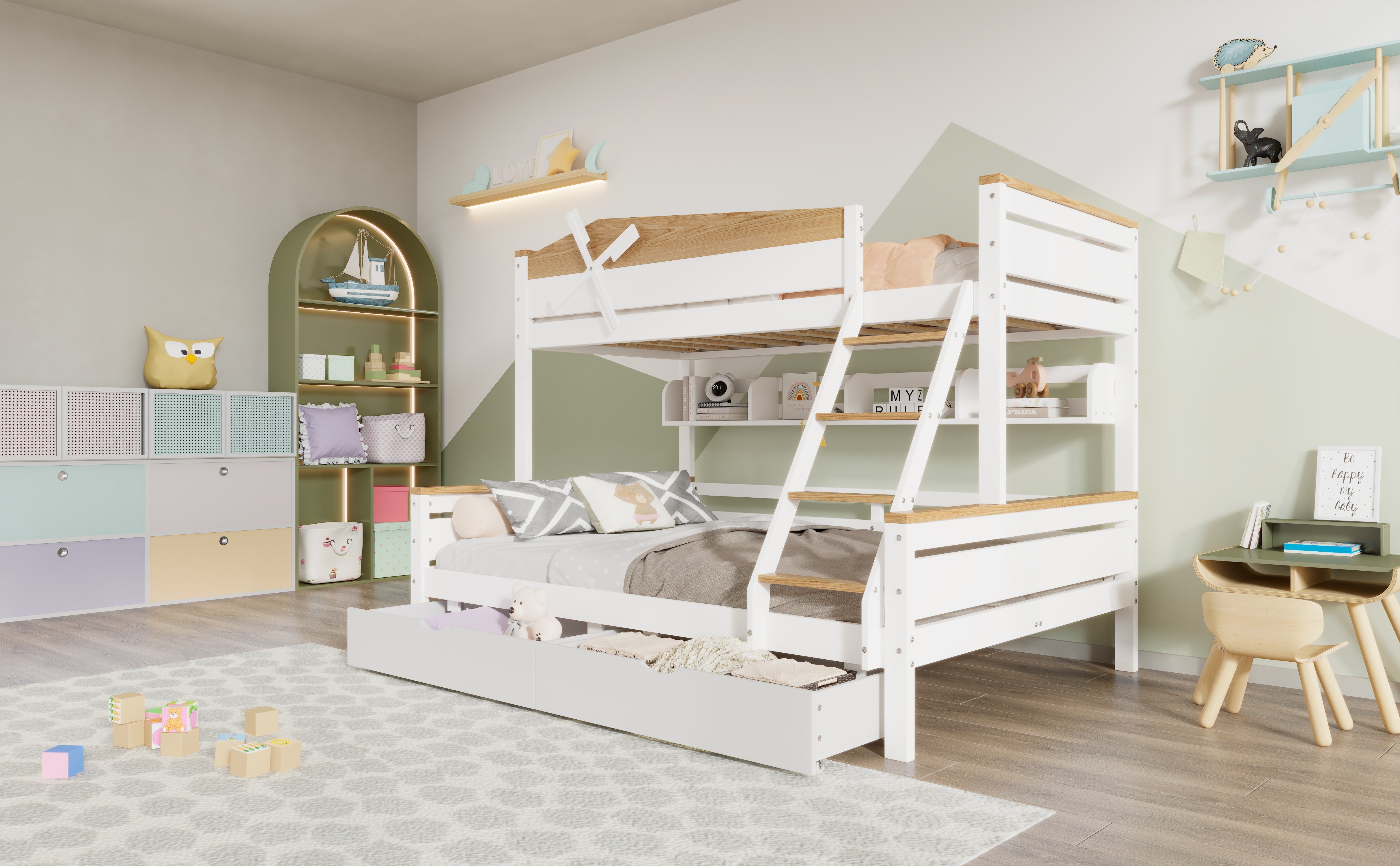 Logidon Stapelbed Met Molen Wit Naturel 90x200 cm en 140x200 cm
