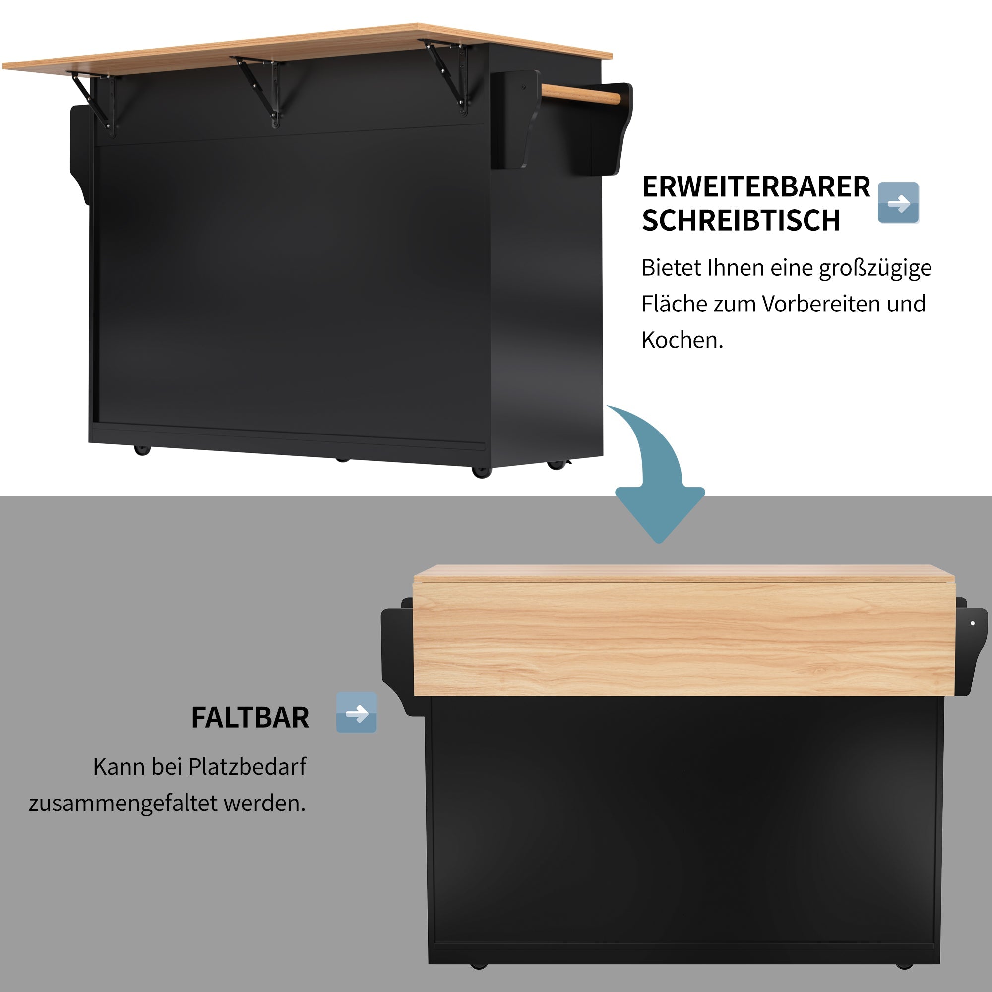 Logidon serving trolley with folding table top black 120x46x91 cm