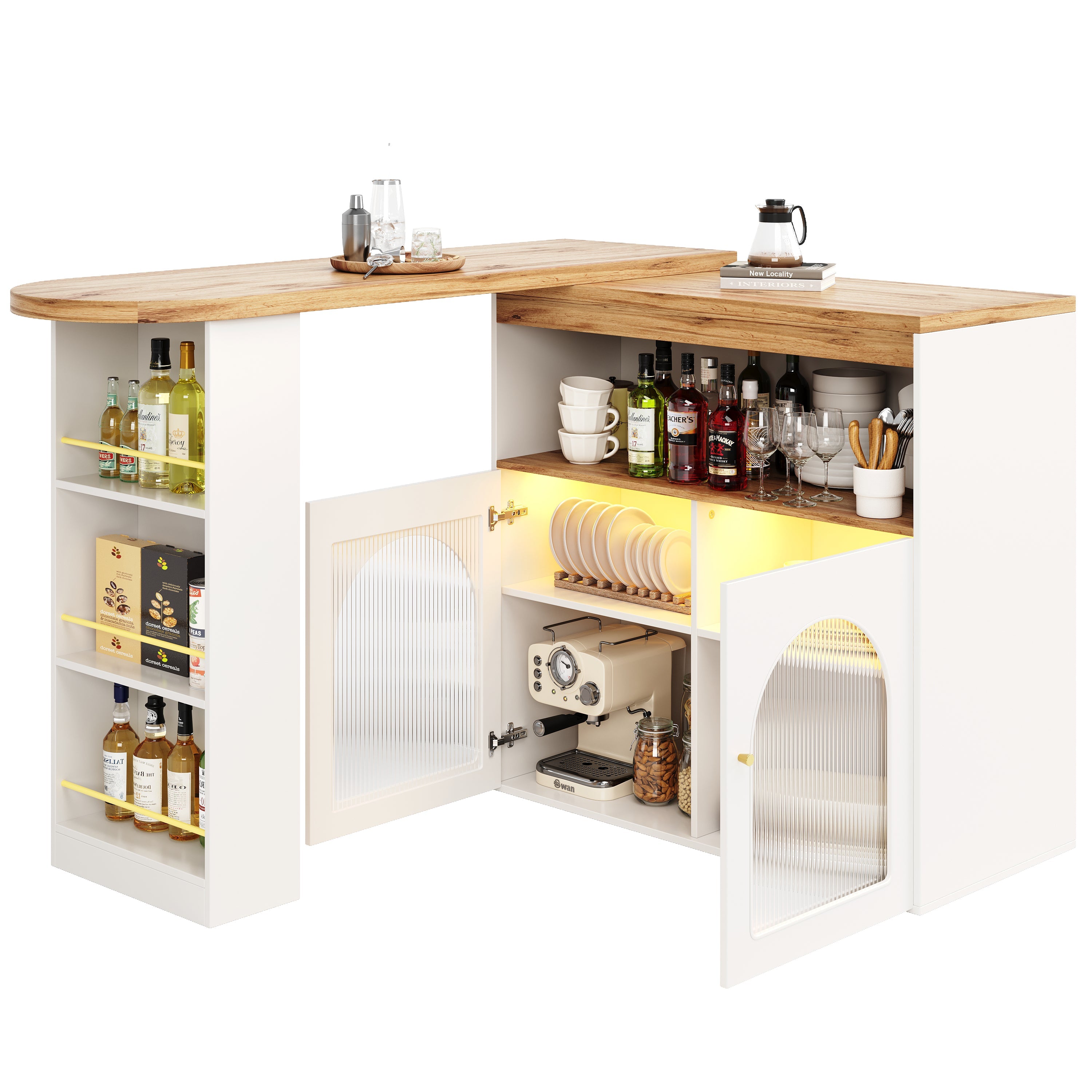 Logidon Uitschuifbare bartafel met opbergruimte 138-193 cm wit
