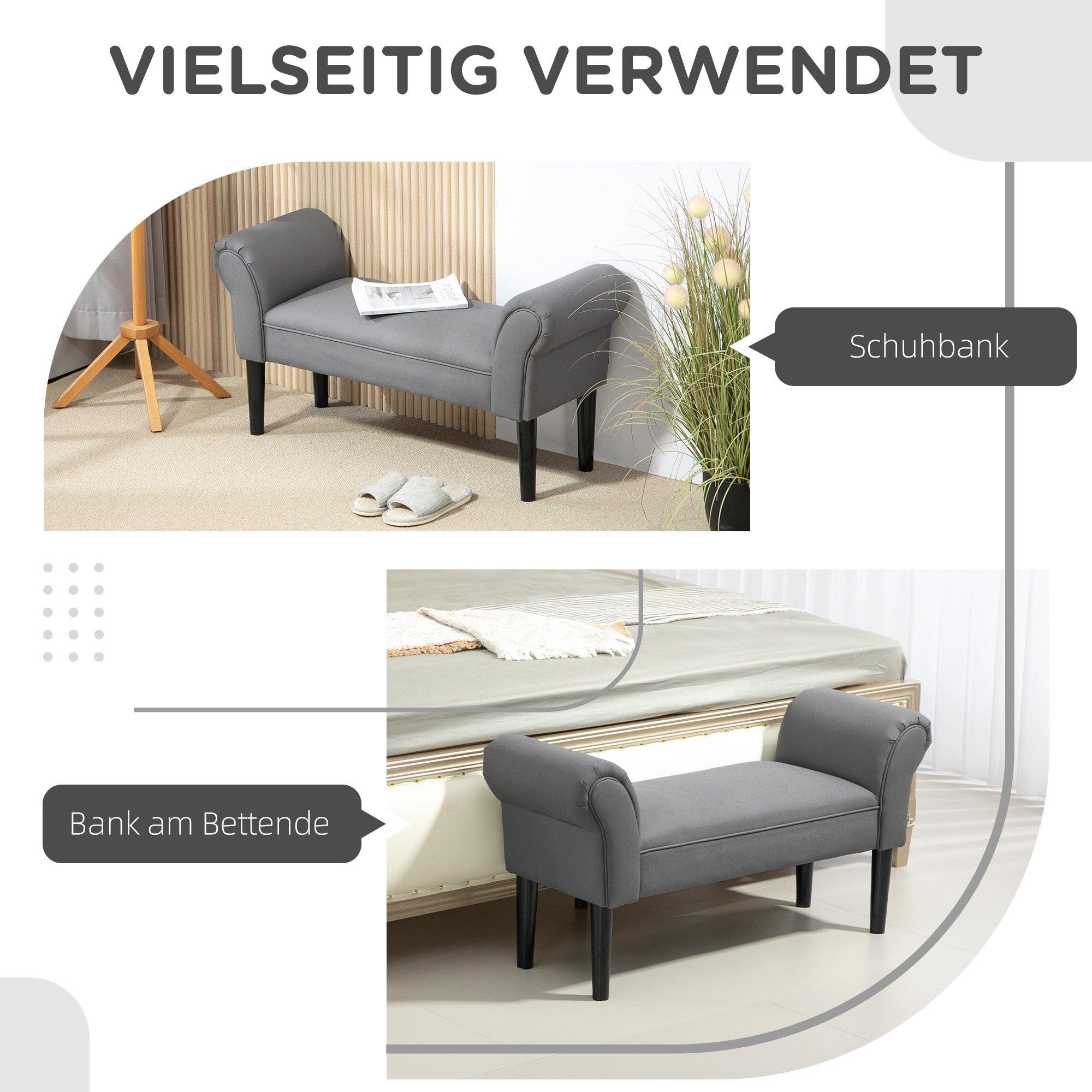 Logidon bank donkergrijs met houten poten 102 x 36 x 51 cm tot 130 kg