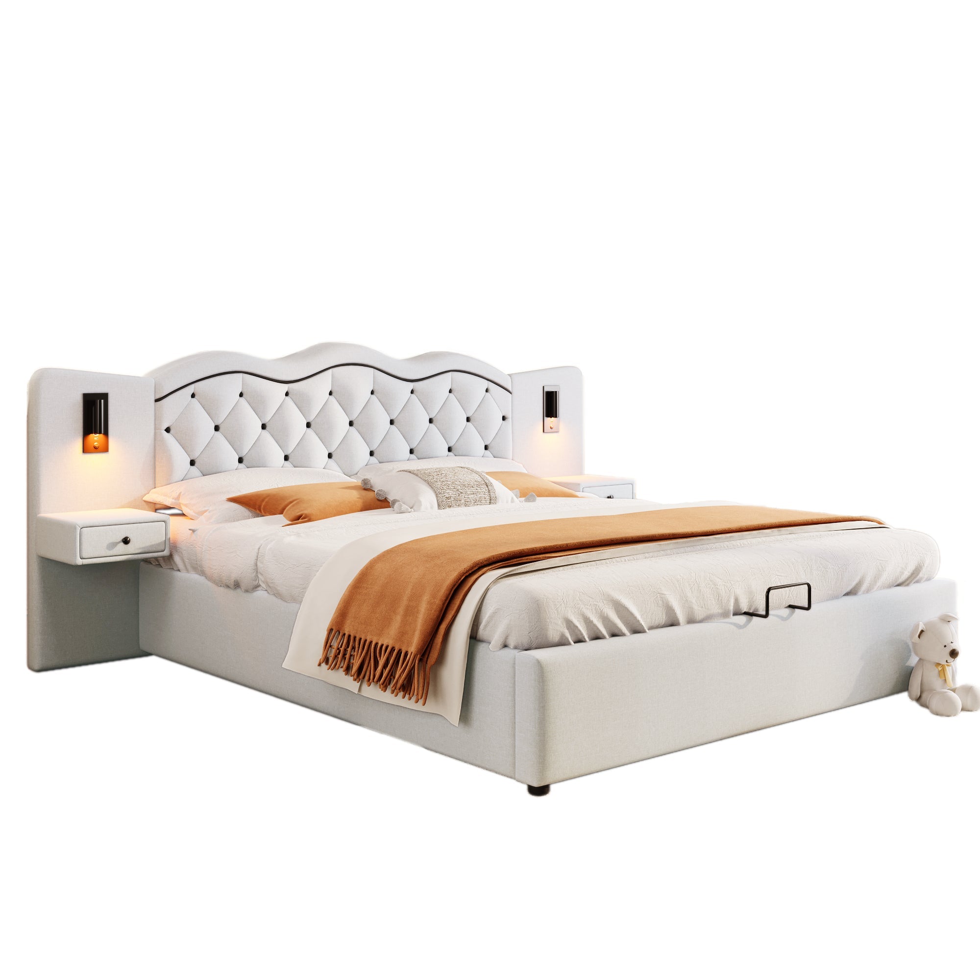 Logidon 180x200 beige plat bed met gestoffeerd hoofdeinde