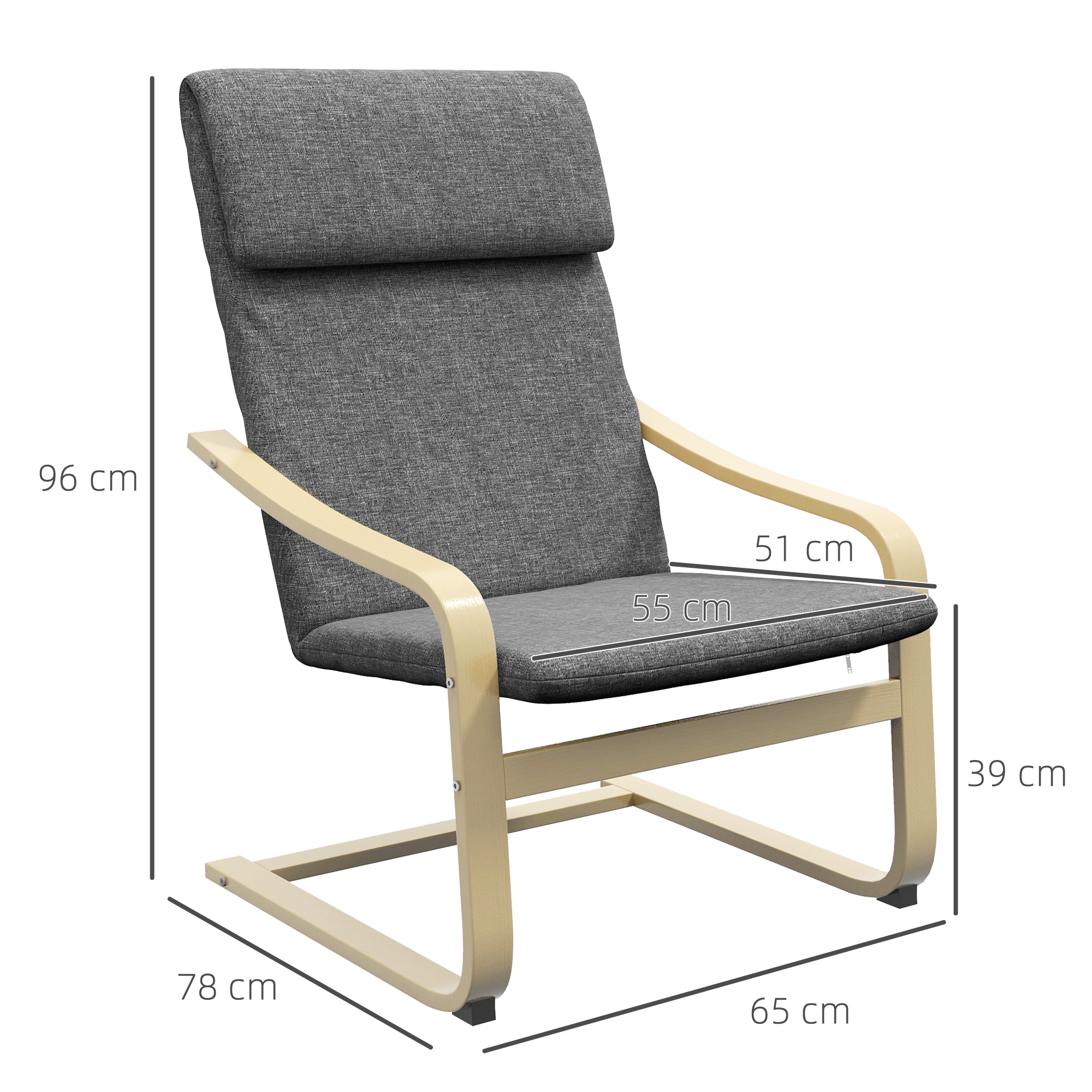 Logidon relaxstoel donkergrijs linnenlook met kussen 66,5x80x99 cm