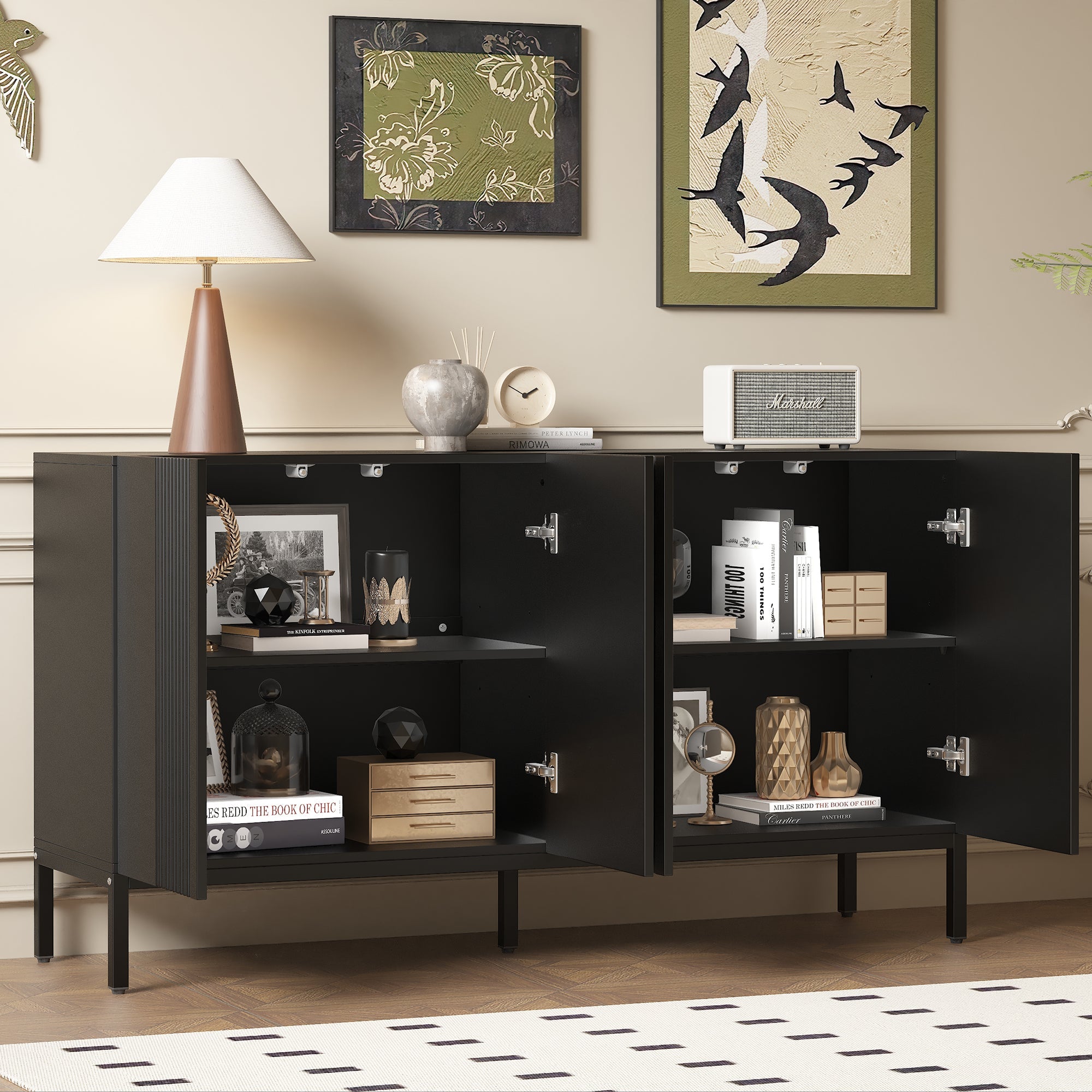 Logidon Modern Dressoir 4-deurs Greeploos Zwart 145x41x80 cm
